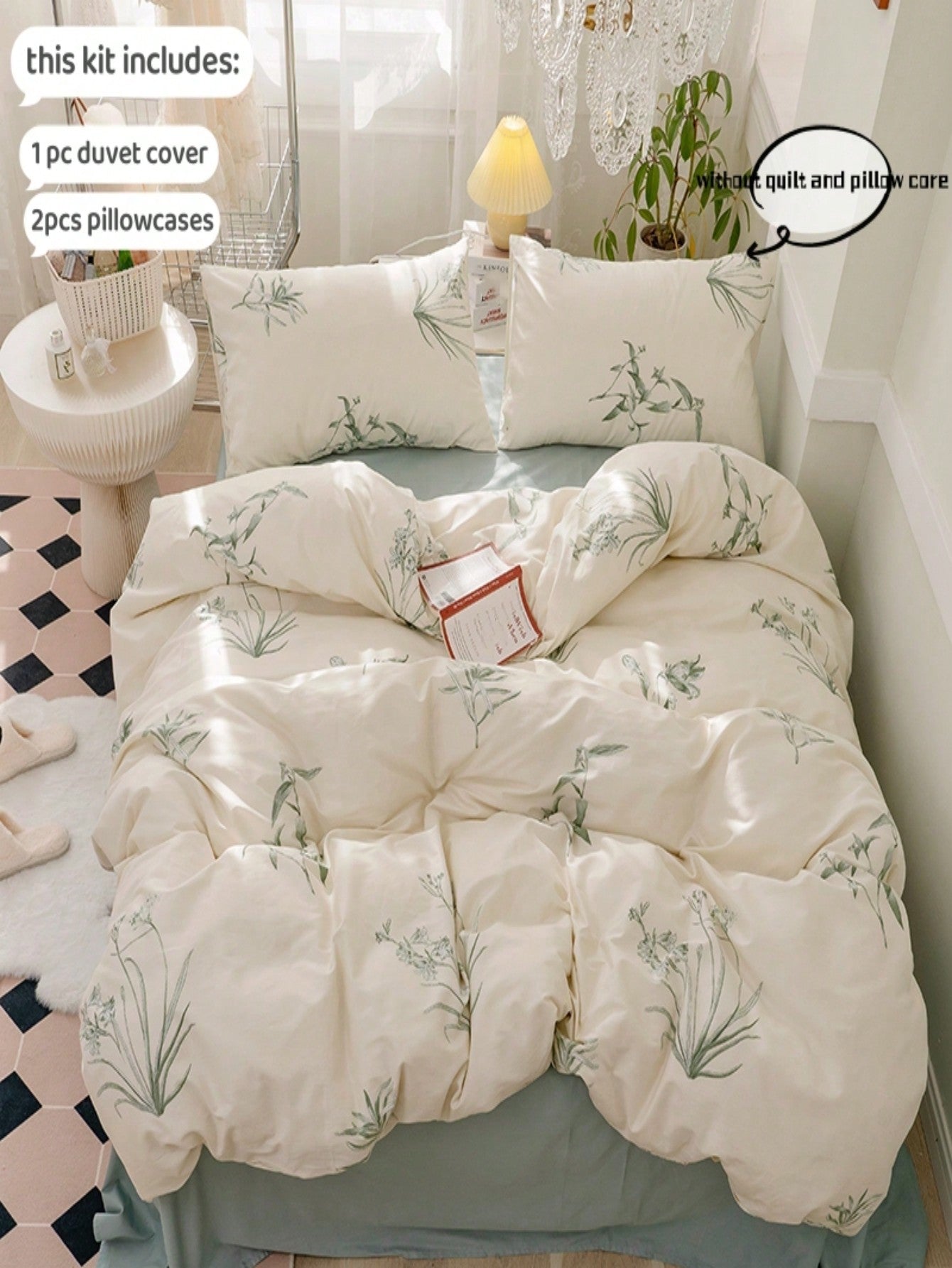 3pcs/Set Floral Printed Duvet Cover And Pillow Covers Bedding Set