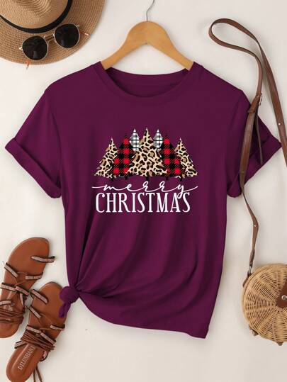 LUNE Women's Christmas Tree Print Short Sleeve T-Shirt