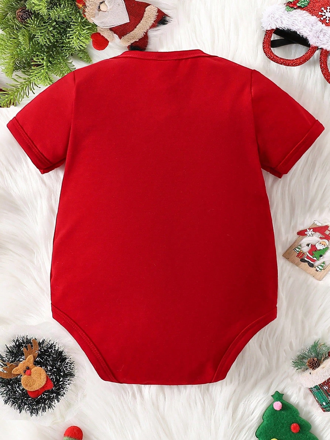 Baby Boy Casual Fashionable Cute Cartoon Santa Claus & Reindeer Print Romper For Christmas Party