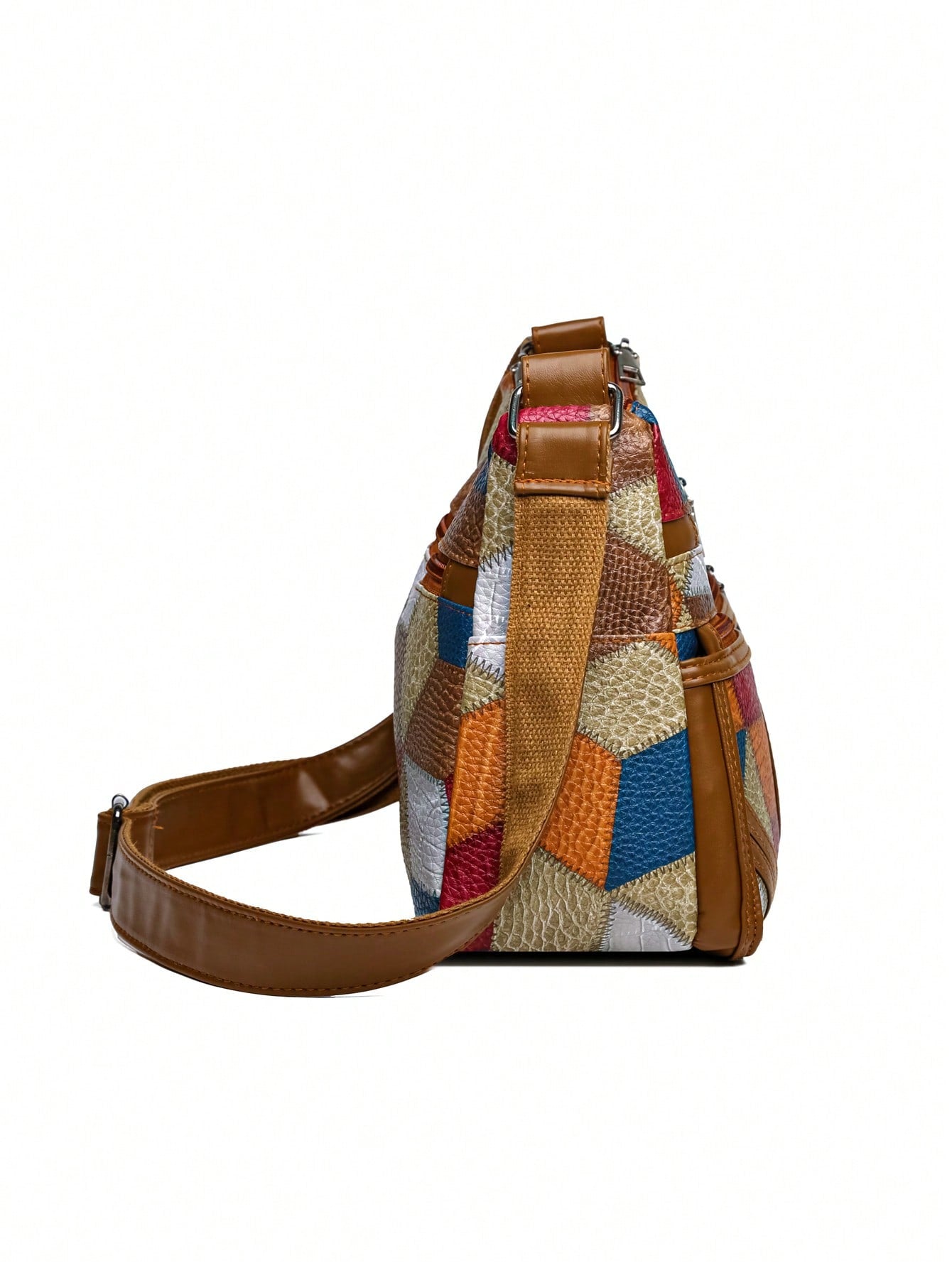 Ladies PU Color Checker Retro Large-Capacity Multi-Pocket Commuter Omni-Adjustable Shoulder Strap Messenger Bag