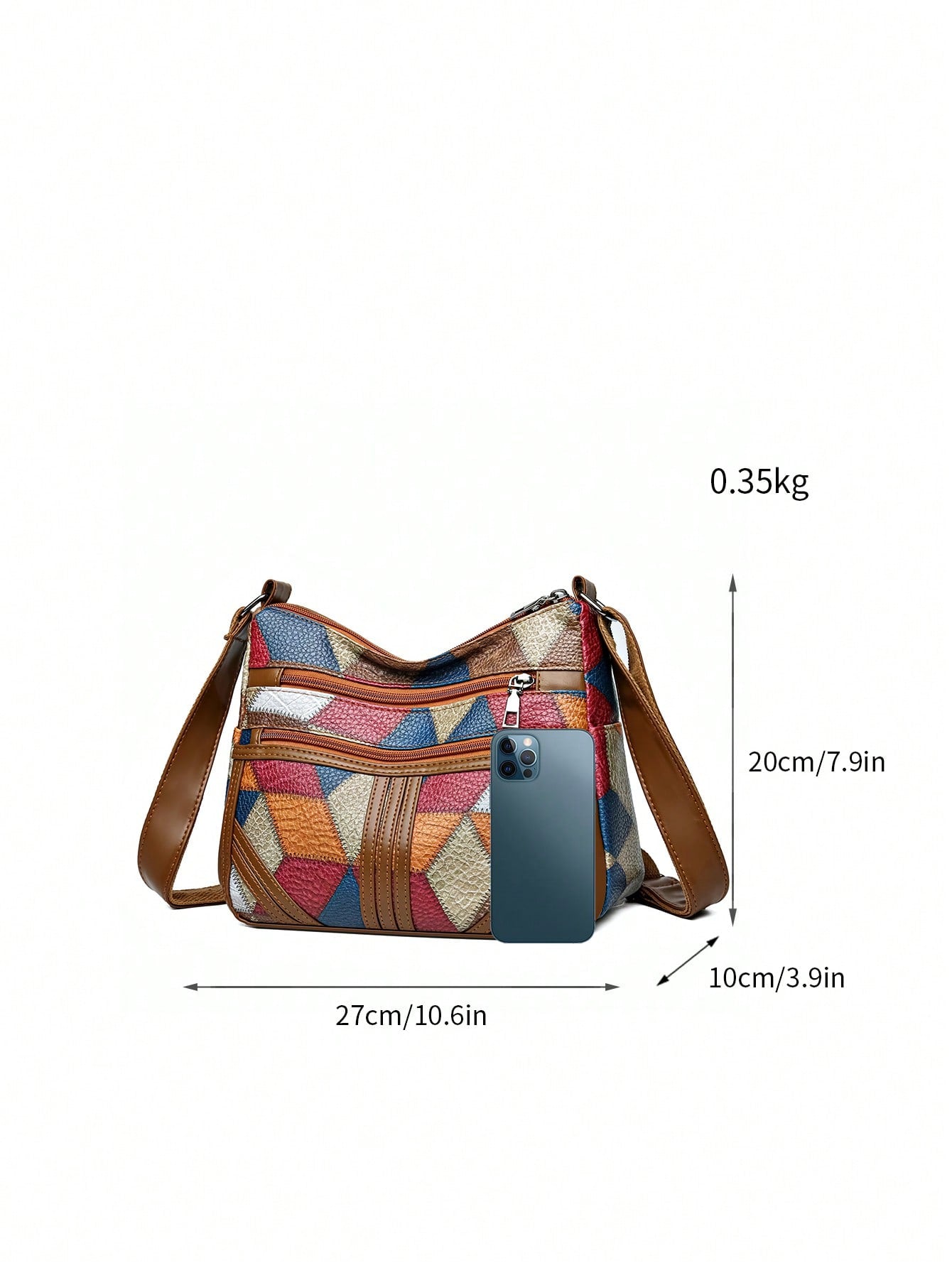 Ladies PU Color Checker Retro Large-Capacity Multi-Pocket Commuter Omni-Adjustable Shoulder Strap Messenger Bag