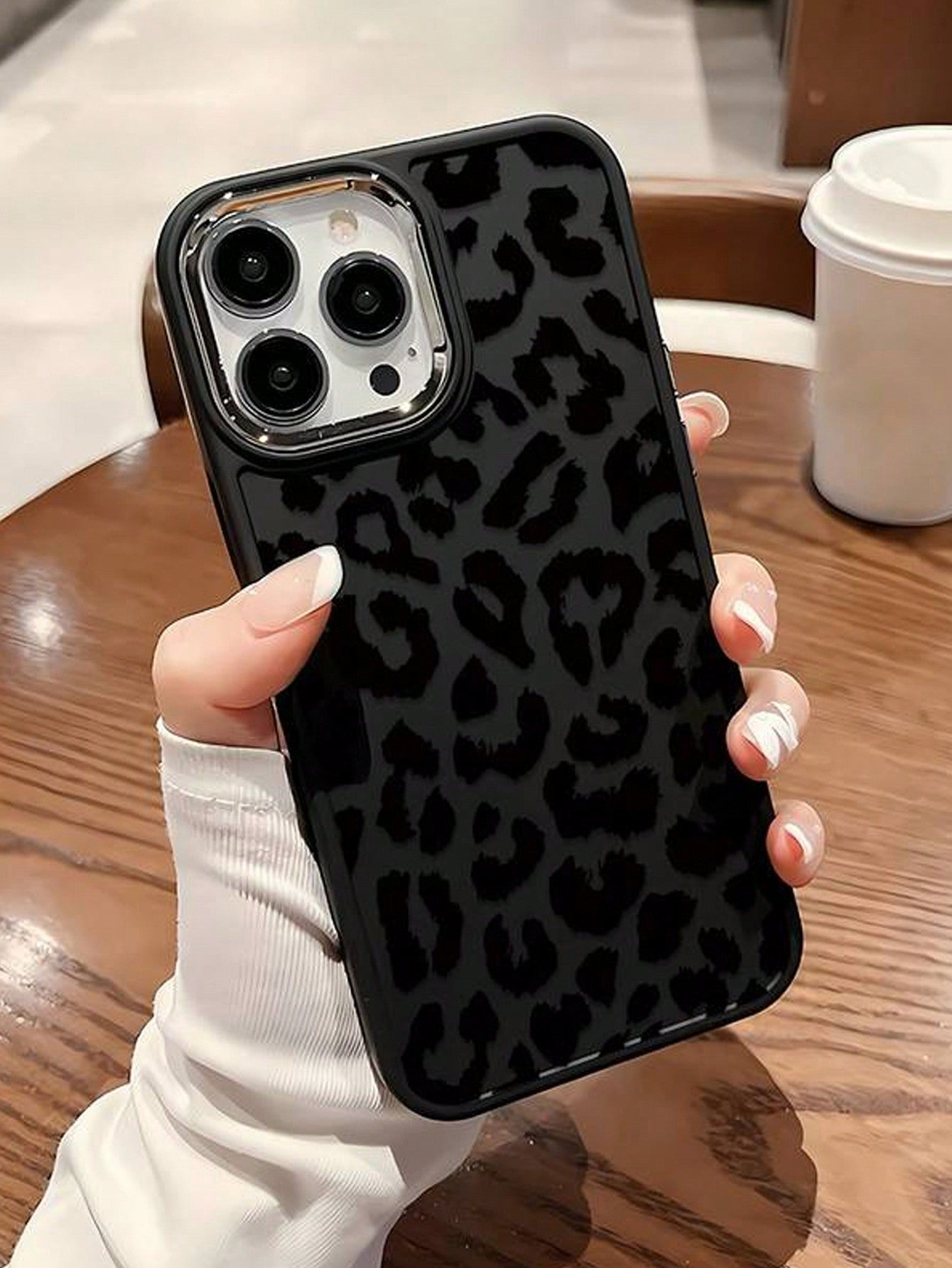 1pc Black Leopard Print Pattern Silicone Shockproof Phone Case For Apple IPhone 16, 15, 14, 13, 12, 11 Pro Max