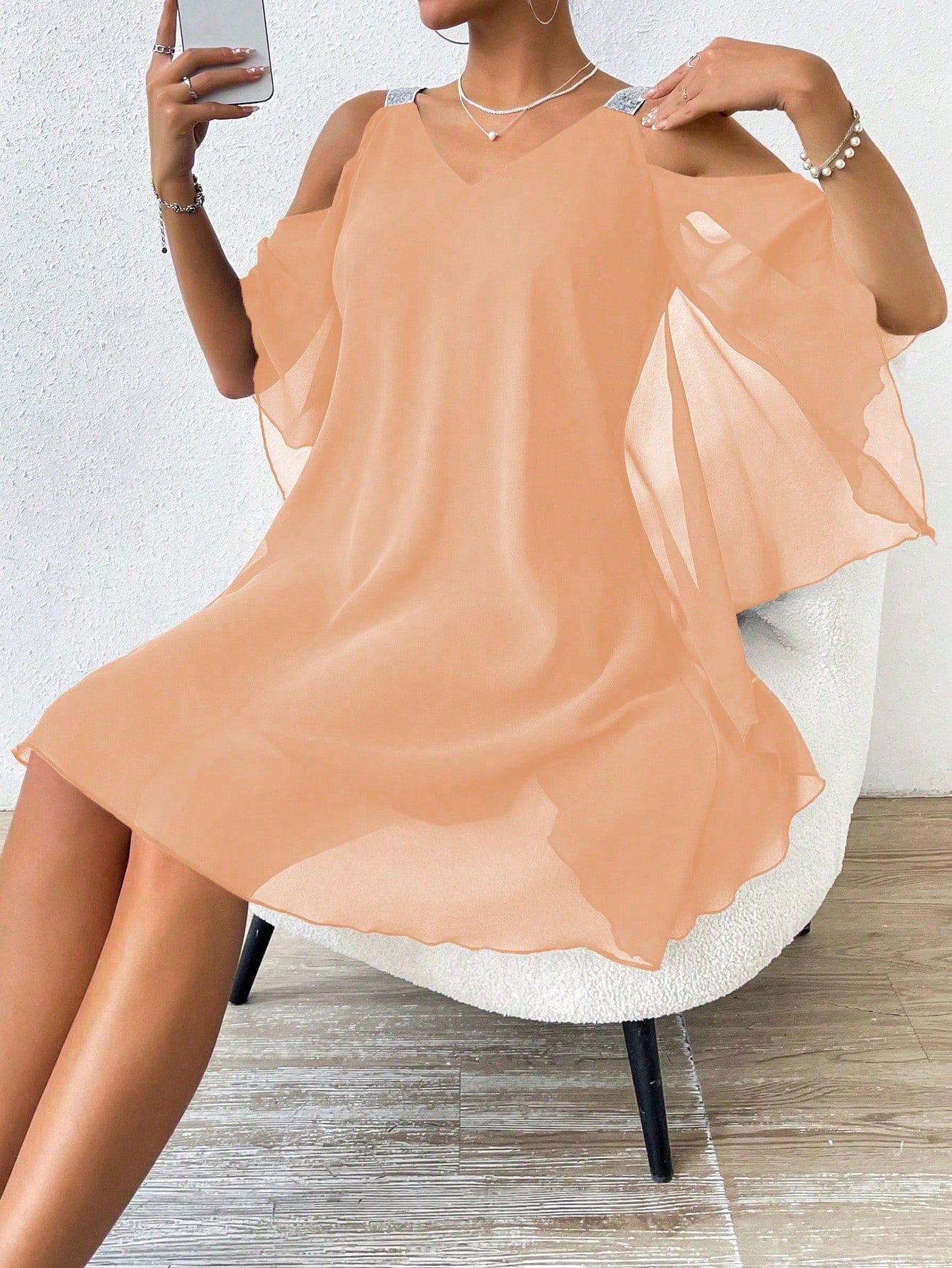 Clasi Cold Shoulder Chiffon  Elegant Dress