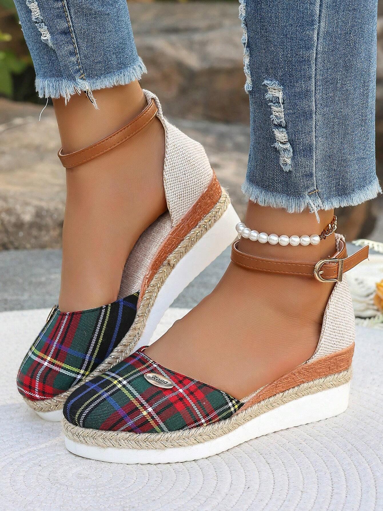 Women's Plus Size Faux Suede Spliced Fashionable Lightweight Espadrilles Sandals With Elegant Wedge Heel & Thick Sole