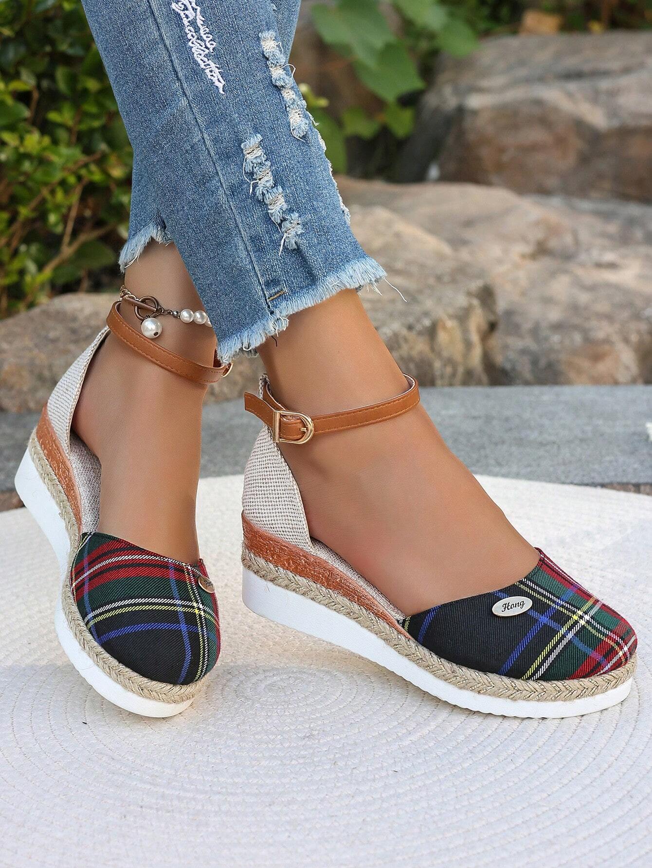 Women's Plus Size Faux Suede Spliced Fashionable Lightweight Espadrilles Sandals With Elegant Wedge Heel & Thick Sole