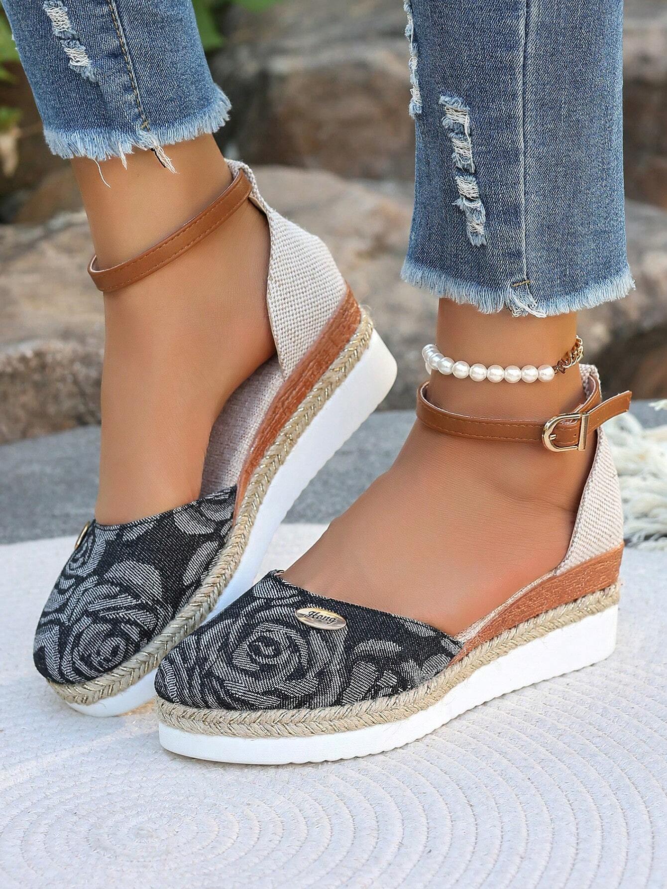 Women's Plus Size Faux Suede Spliced Fashionable Lightweight Espadrilles Sandals With Elegant Wedge Heel & Thick Sole