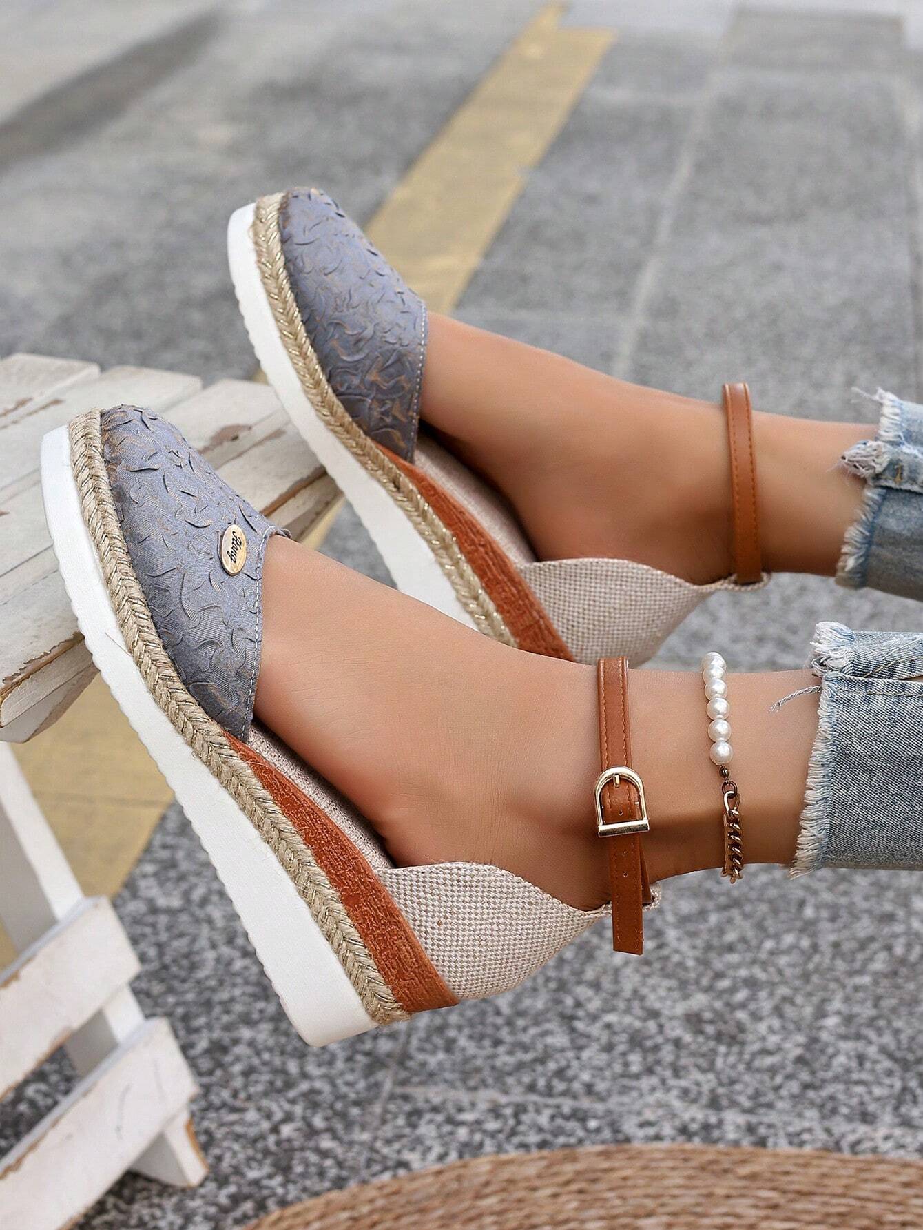 Women's Plus Size Faux Suede Spliced Fashionable Lightweight Espadrilles Sandals With Elegant Wedge Heel & Thick Sole