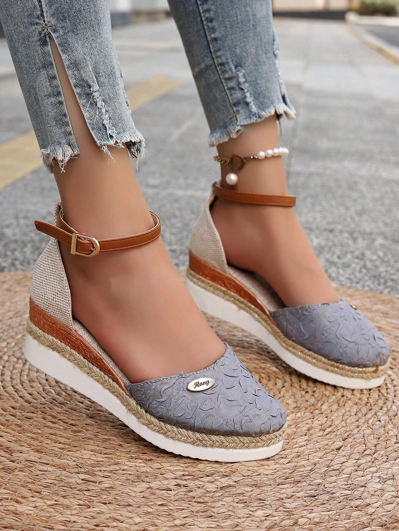 Women's Plus Size Faux Suede Spliced Fashionable Lightweight Espadrilles Sandals With Elegant Wedge Heel & Thick Sole