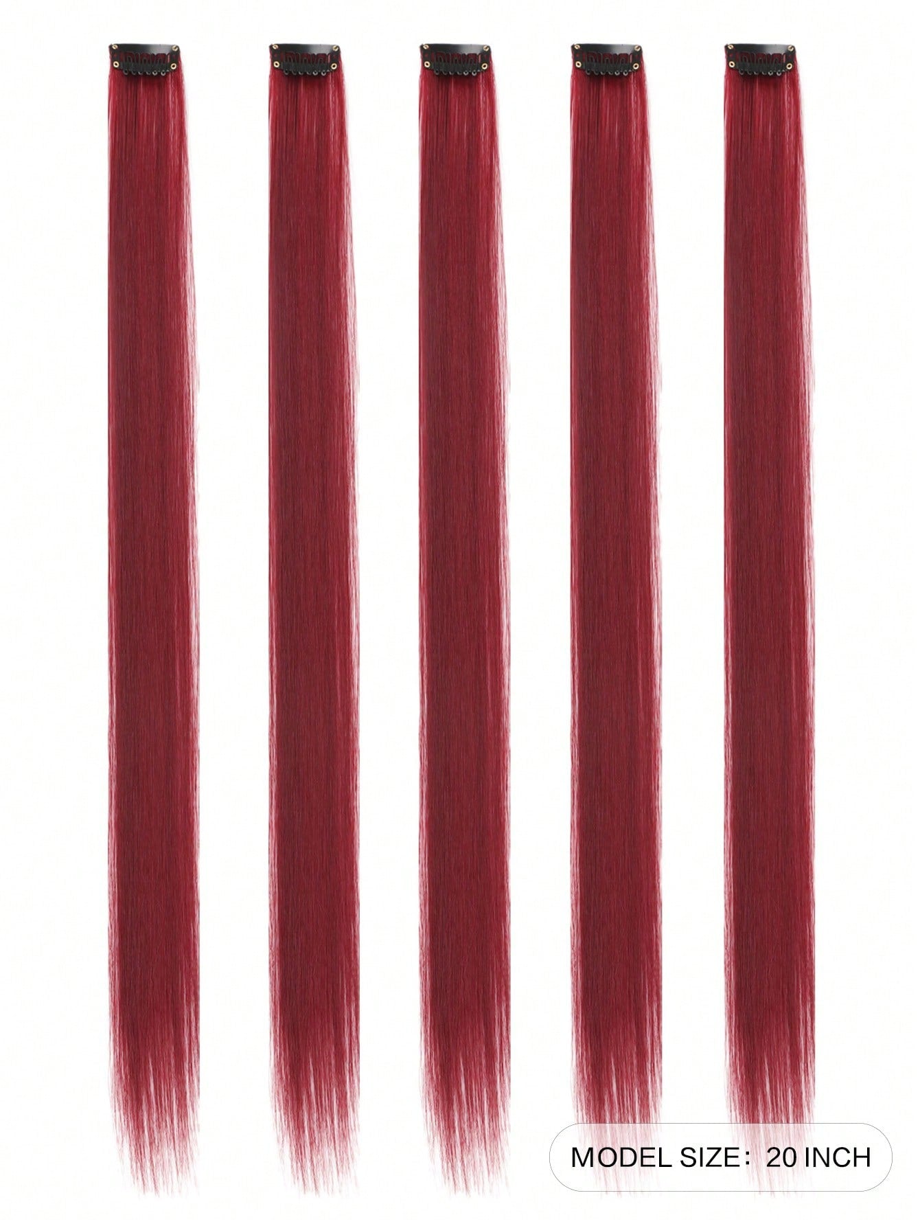 5 PCS Burgundy Colored Clip In Hair Extensions 20 Inch Long Straight Hairpieces Clip In Synthetic, Halloween Cosplay Dress Up Fashion Party Christmas New Year Gift For Women Kids Girls(Burgundy)