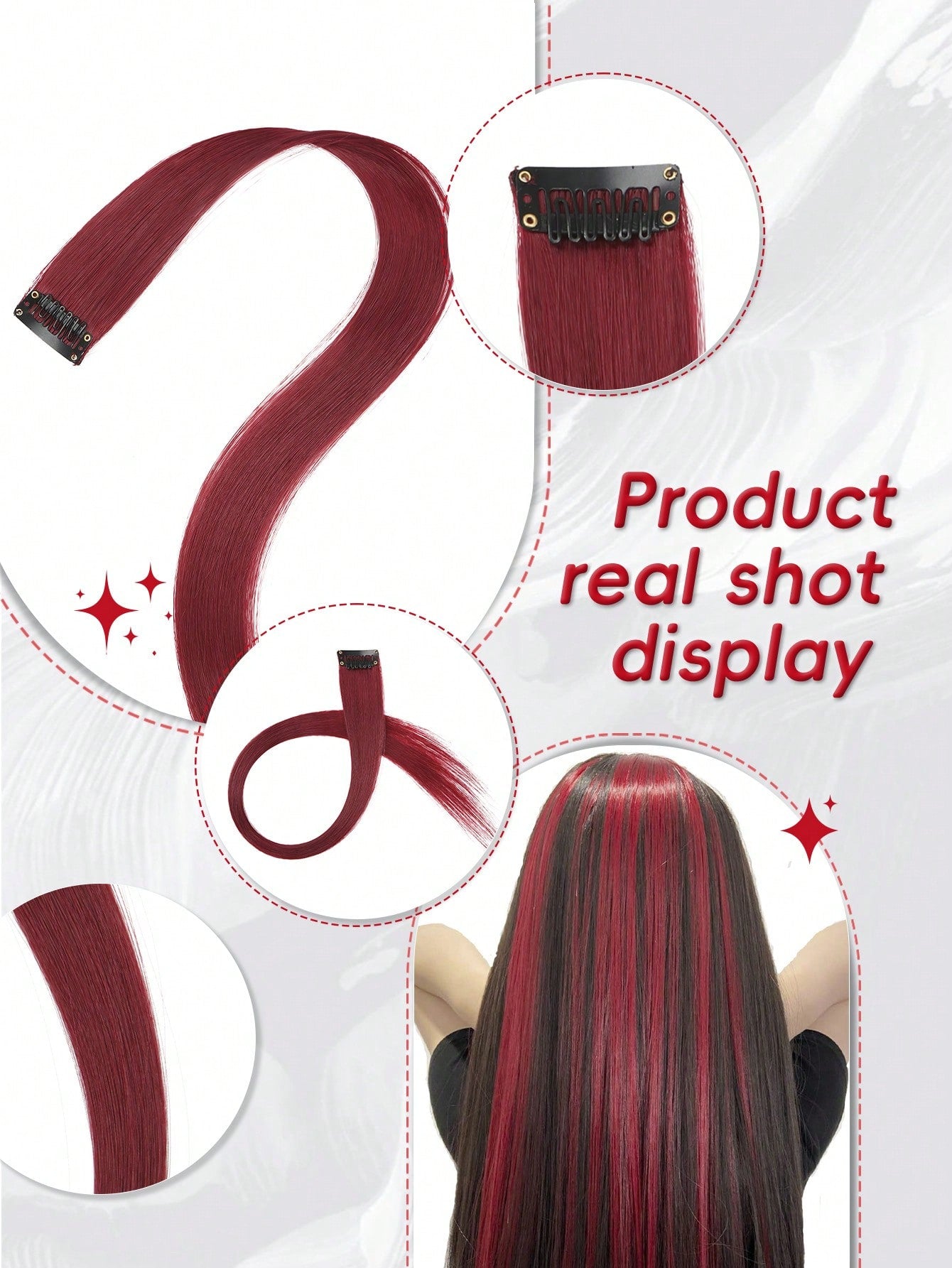 5 PCS Burgundy Colored Clip In Hair Extensions 20 Inch Long Straight Hairpieces Clip In Synthetic, Halloween Cosplay Dress Up Fashion Party Christmas New Year Gift For Women Kids Girls(Burgundy)