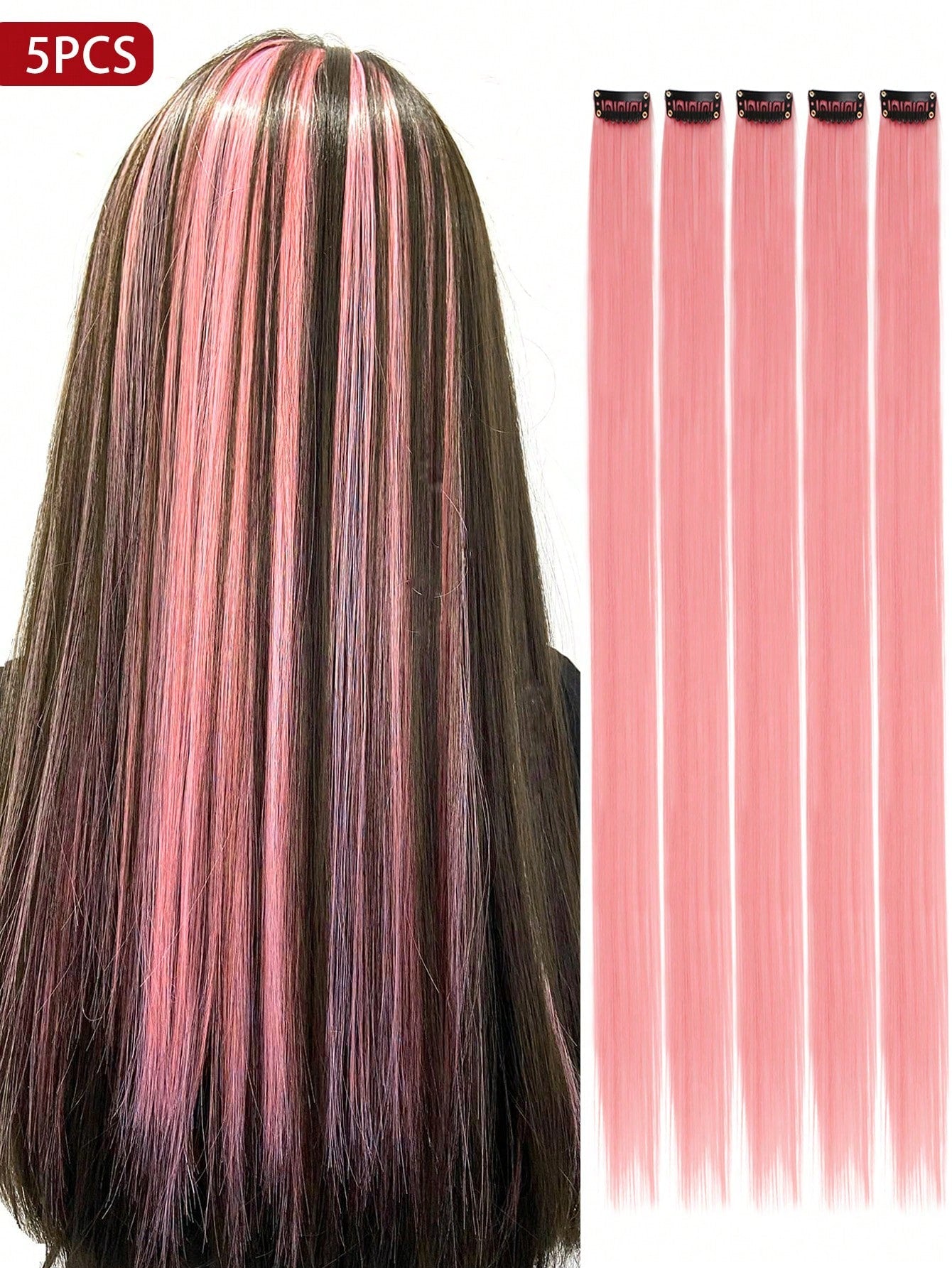 5 PCS Burgundy Colored Clip In Hair Extensions 20 Inch Long Straight Hairpieces Clip In Synthetic, Halloween Cosplay Dress Up Fashion Party Christmas New Year Gift For Women Kids Girls(Burgundy)