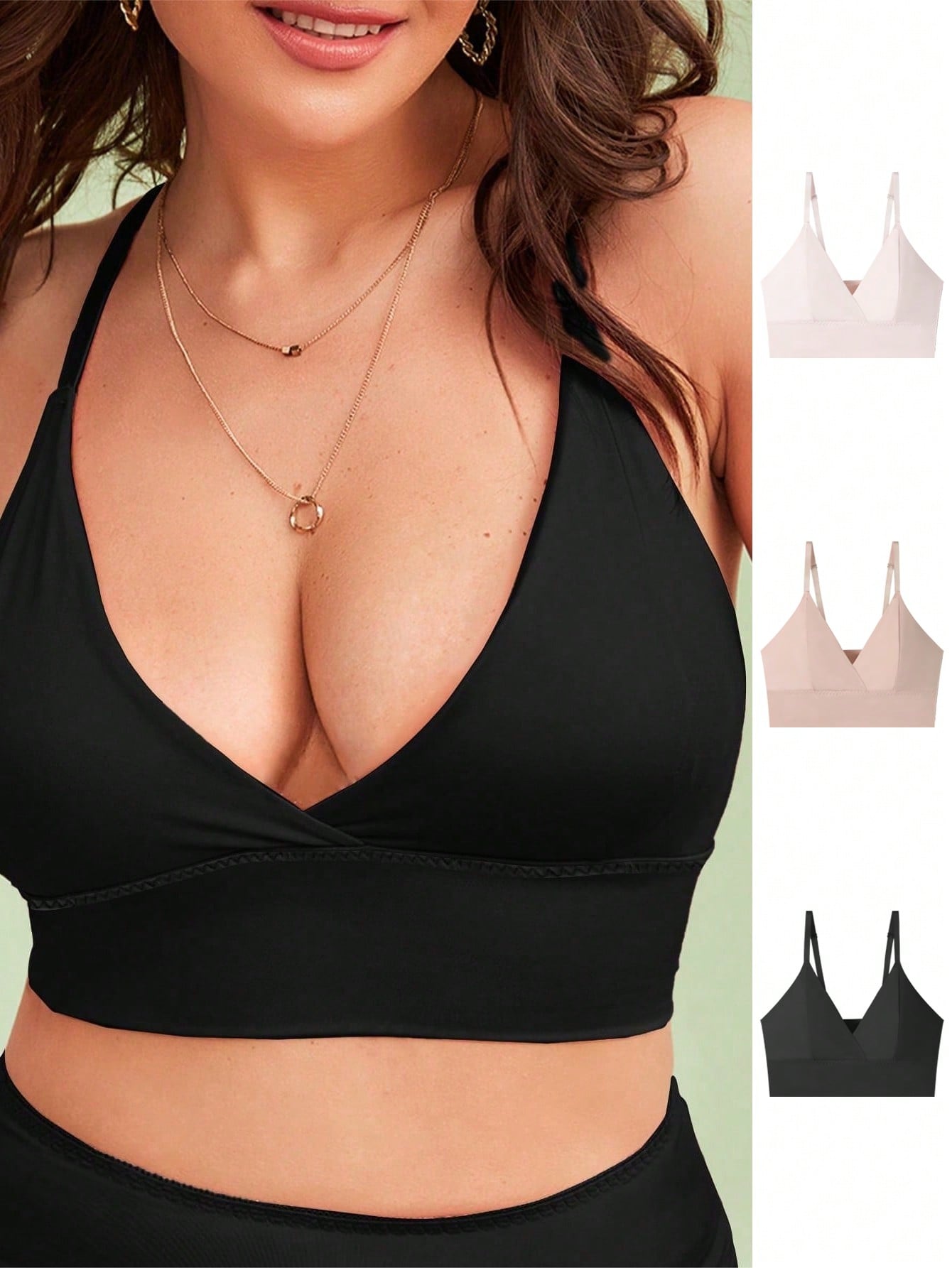 3pcs/Set Plus Size Solid Color Criss-Cross Wrap Spaghetti Strap Wireless Bras