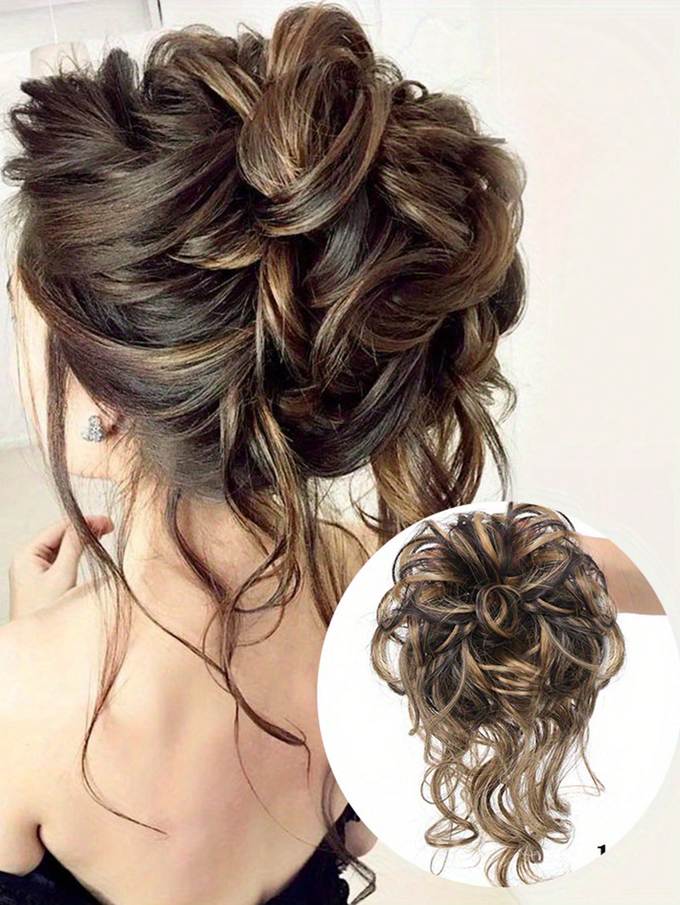 1pc Dark Brown Messy Bun Hair Piece Curly Hair Bun Scrunchie Tousled Updo Hair Extension With Elastic Hair Band For Women And Girls Daily Party Wedding Easy To Style