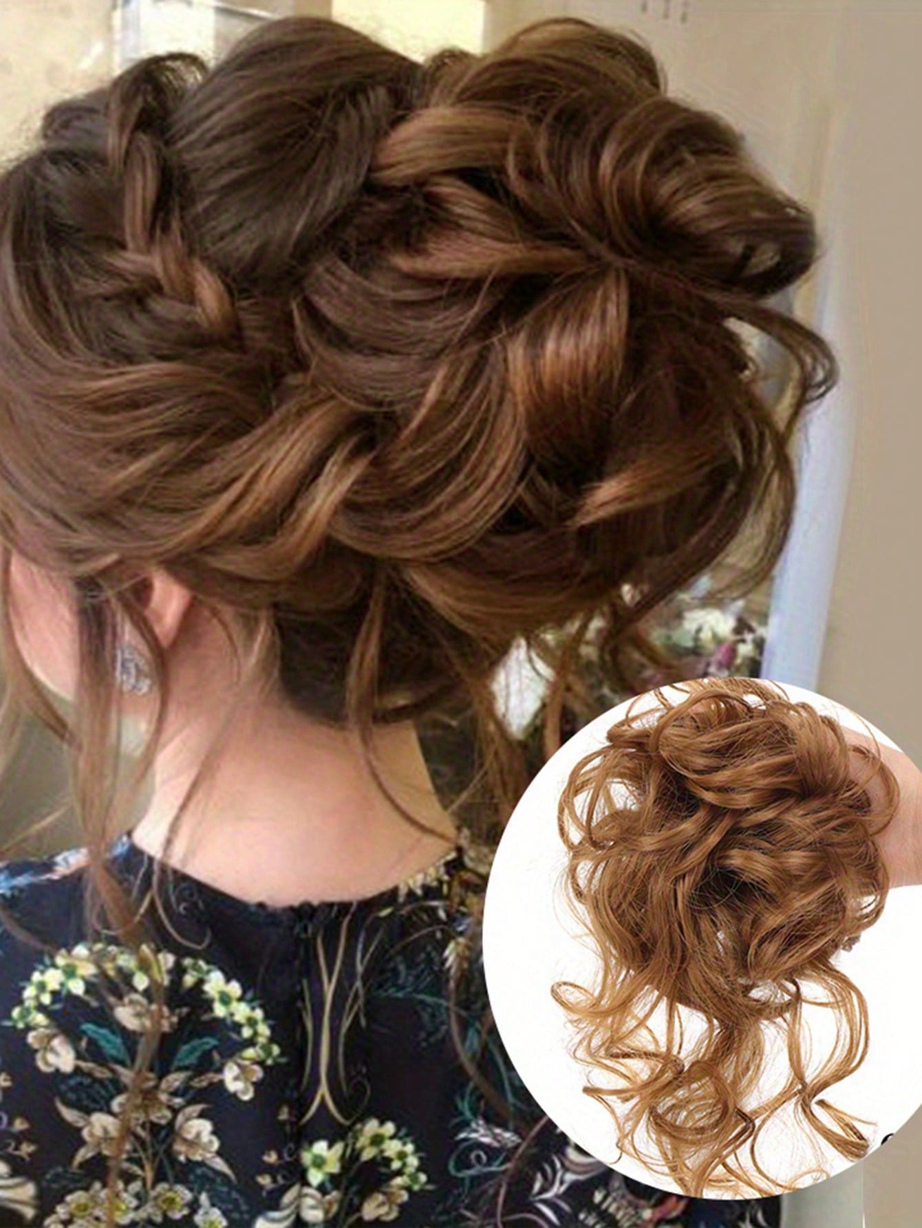 1pc Dark Brown Messy Bun Hair Piece Curly Hair Bun Scrunchie Tousled Updo Hair Extension With Elastic Hair Band For Women And Girls Daily Party Wedding Easy To Style