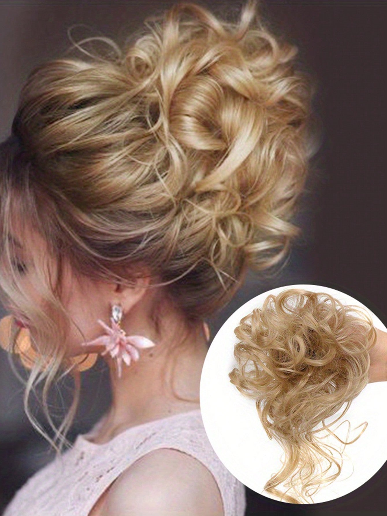 1pc Dark Brown Messy Bun Hair Piece Curly Hair Bun Scrunchie Tousled Updo Hair Extension With Elastic Hair Band For Women And Girls Daily Party Wedding Easy To Style