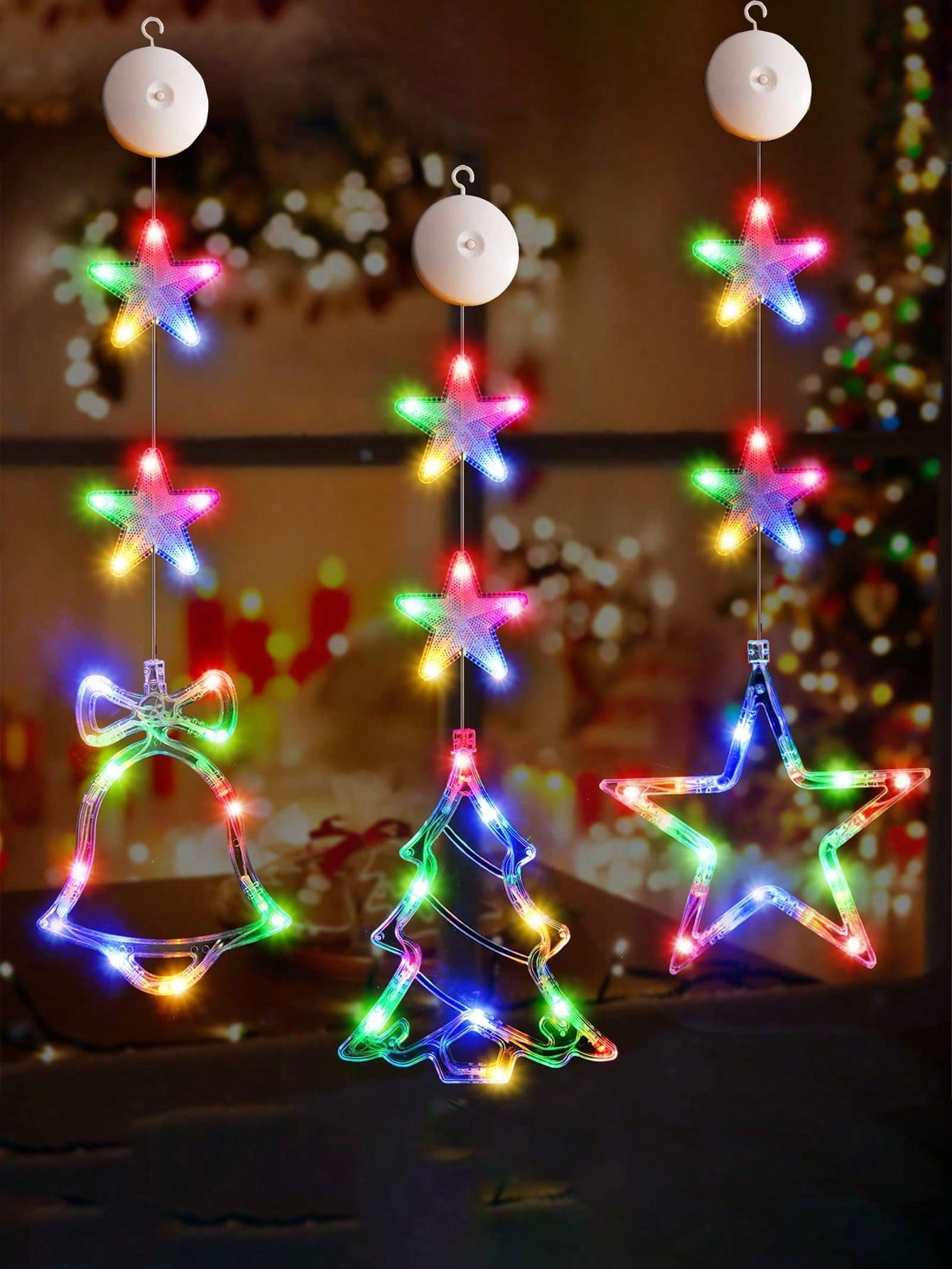 1pc/3pcs-Warm Yellow Light Christmas Window Light Christmas Decoration LED Suction Cup Light Christmas Decoration Christmas Bell, Christmas Tree, Star LED Suction Cup Light 7.8*6.3in Battery Powered Indoor Outdoor Decoration Christmas Tree Fireplace Wind