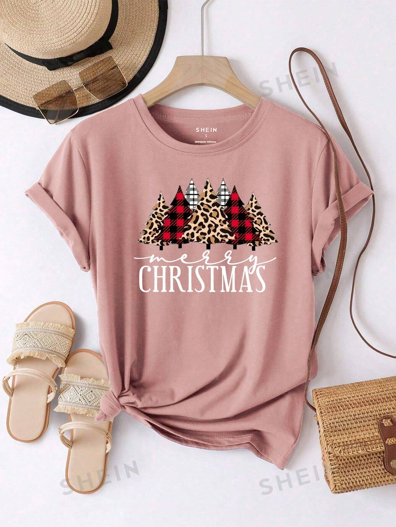 LUNE Women's Christmas Tree Print Short Sleeve T-Shirt