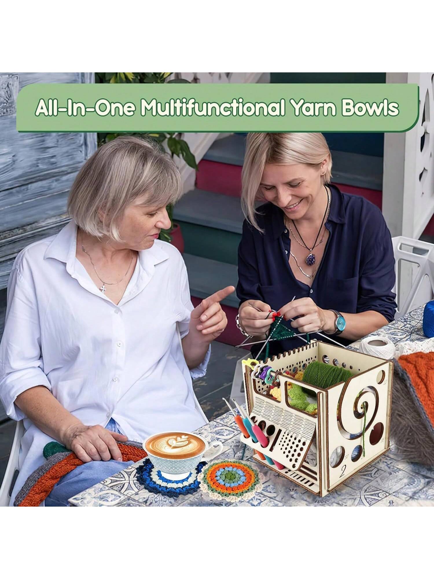 1pc Multifunctional Knitting Accessory Kit With Integrated Wooden Yarn Bowl, Crochet Tool Organizer, Wool Storage Rack