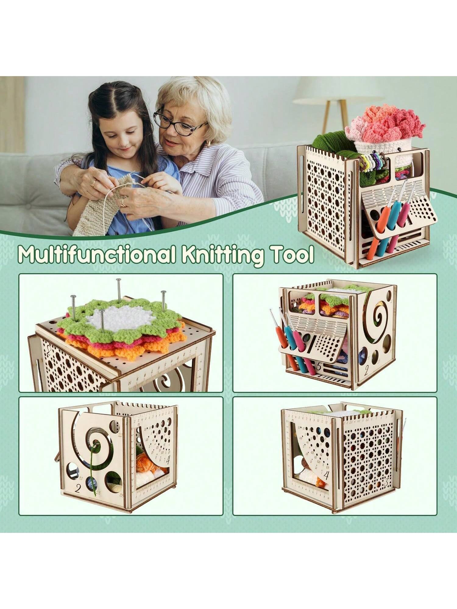 1pc Multifunctional Knitting Accessory Kit With Integrated Wooden Yarn Bowl, Crochet Tool Organizer, Wool Storage Rack