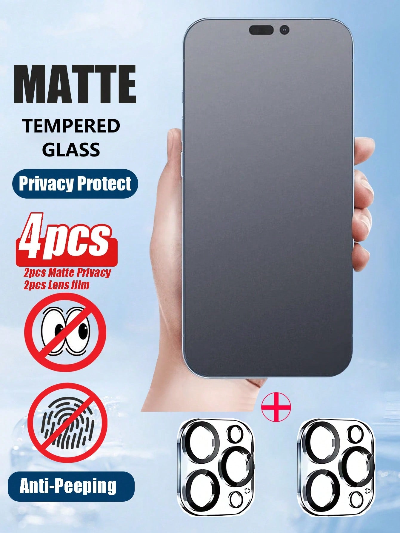 2pcs/Set Matte Anti-Peeping Tempered Glass Screen Protector, Anti-Spy, Protecting Privacy, Full Coverage, Anti-Fingerprints, Anti-Fall, Anti-Scratch, Privacy Protection, Delicate Touch, Compatible With Compatible With Iphone 15/15Plus/15Pro/15Pro Max,IPh