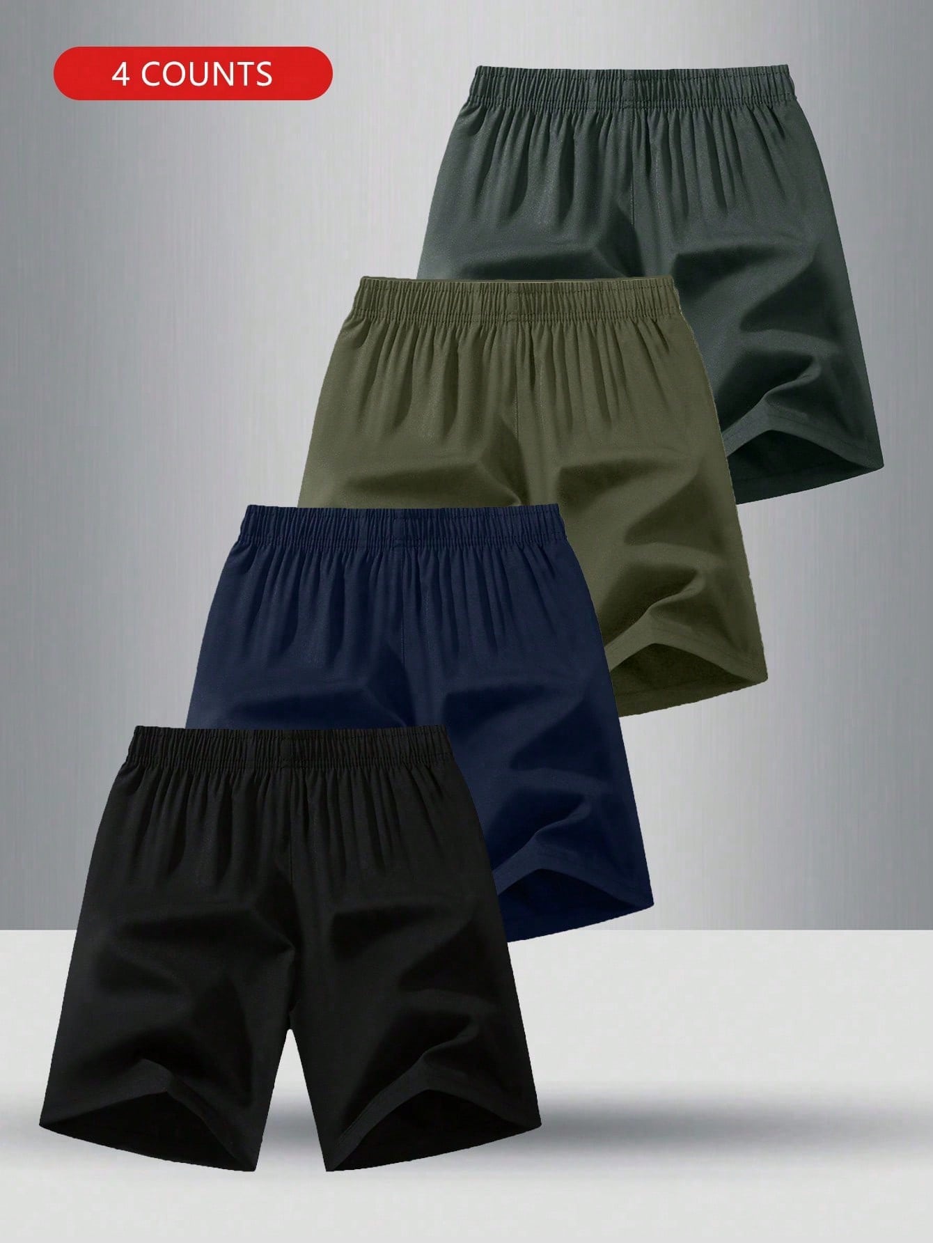 4pcs/Set Men's Casual Shorts With Elastic Waist And Zipper Design, Black   Blue   Grey   Army Green