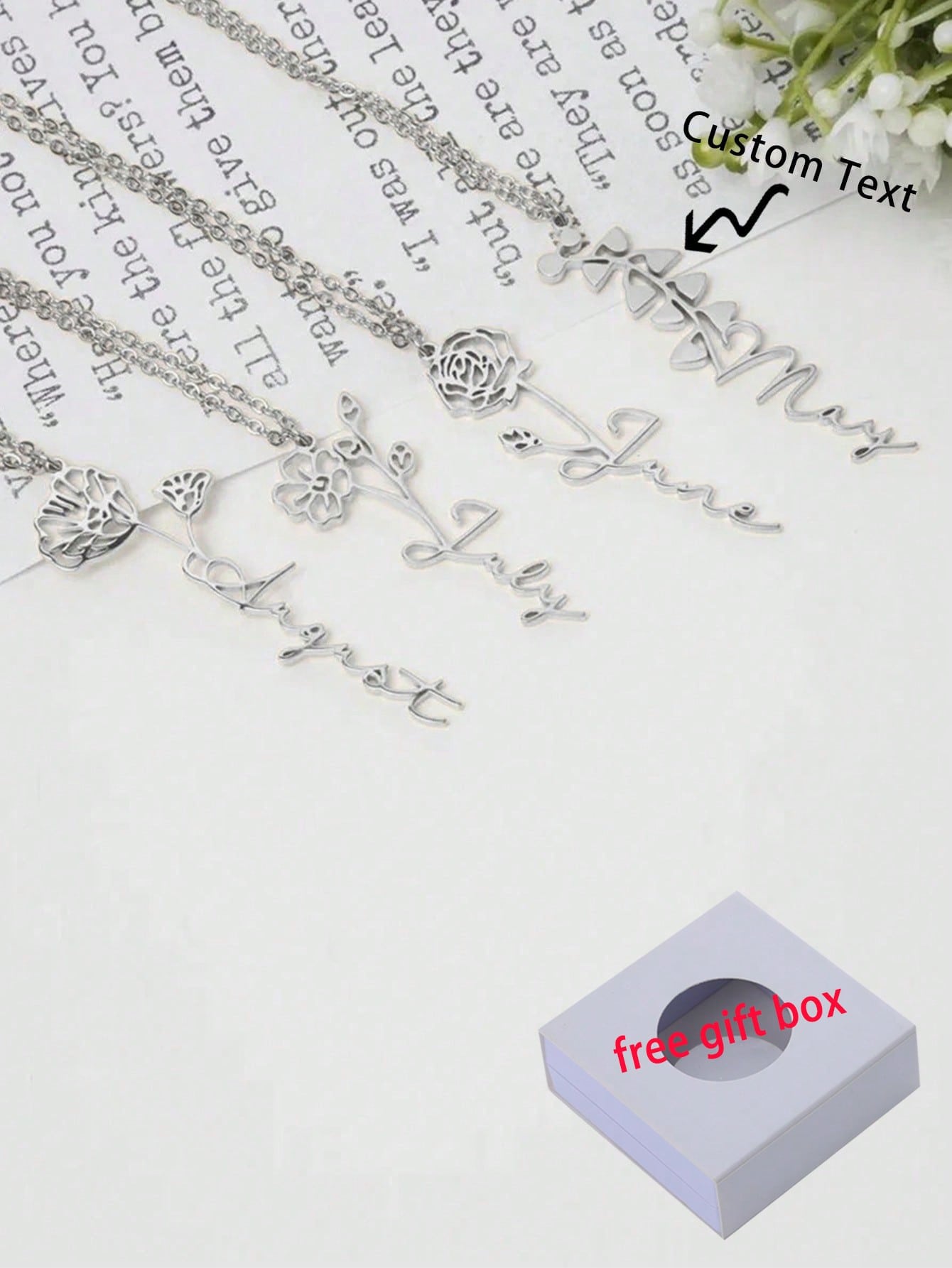 Customizable Birth Flower Stainless Steels Pendant Necklace Adjustable Neck Chain English Letter Engraving Personalized Jewelry With Meaningful Symbolism Unique Gift Idea For Special Occasions