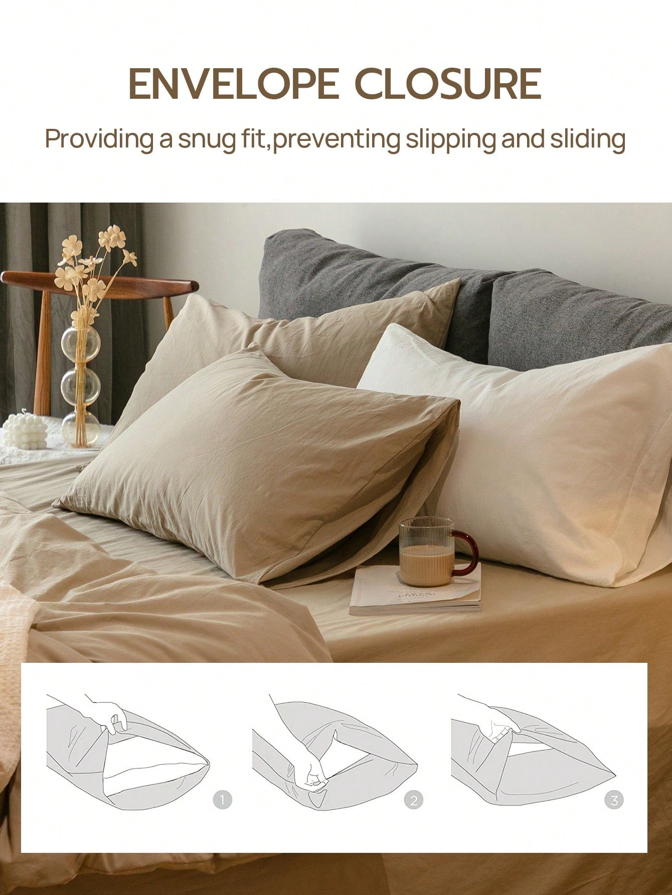 3pcs Khaki Color Bedding Set Including Duvet Cover, Bedsheet And Pillowcase