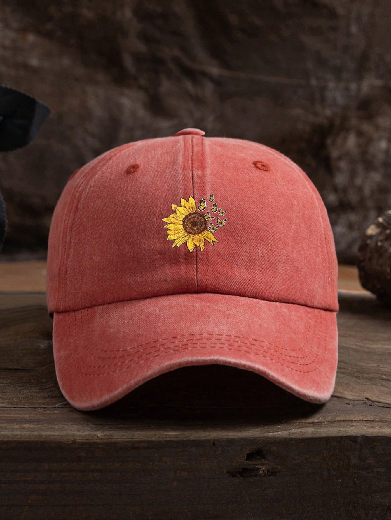 1pc Unisex Outdoor Casual Sunflower Print Adjustable Baseball Cap