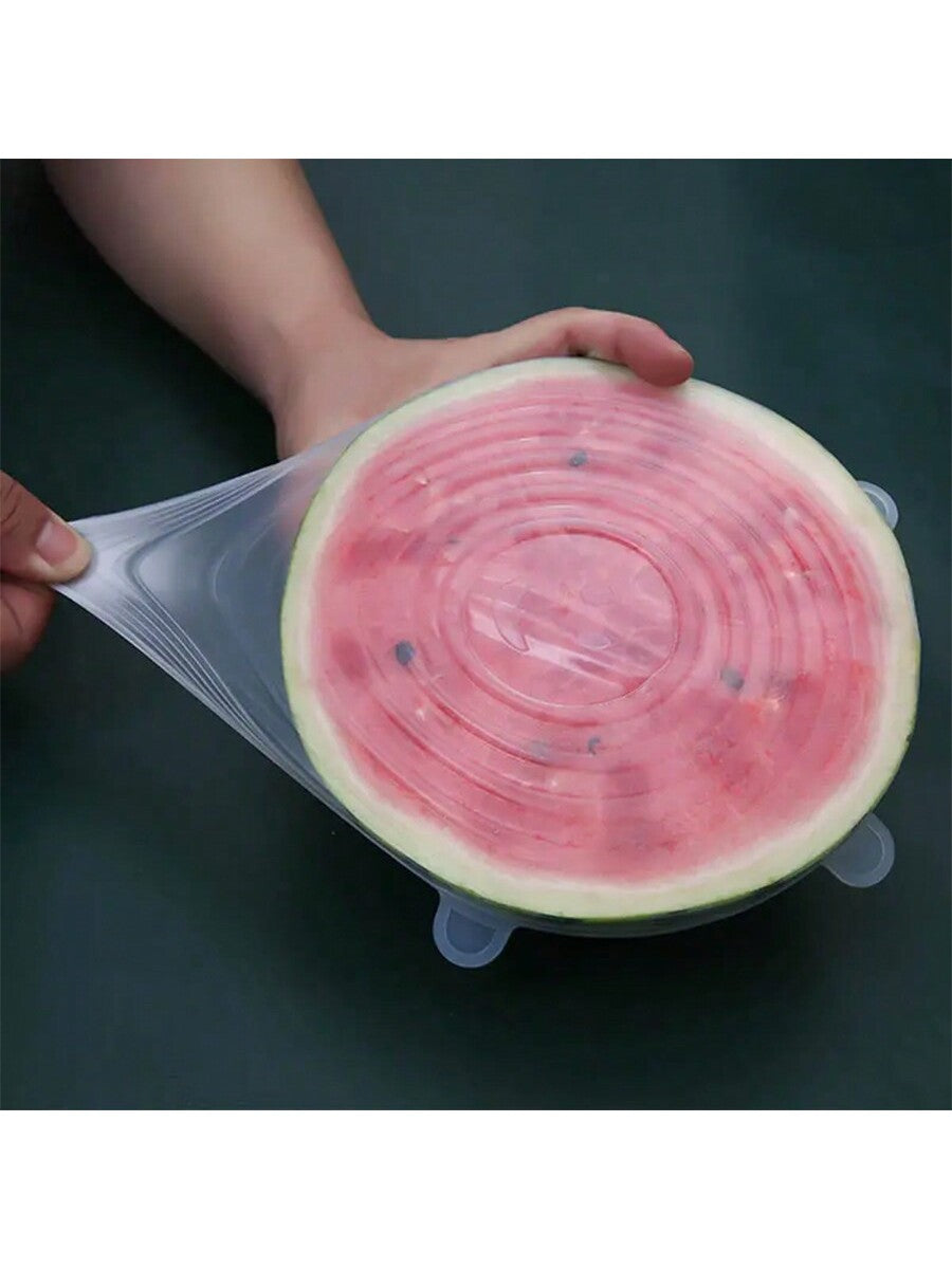 6pcs Random Color Reusable Silicone Food Stretch Lids - Fruit & Vegetable Preservation Covers - Multipurpose Expandable Round Sealing Lids