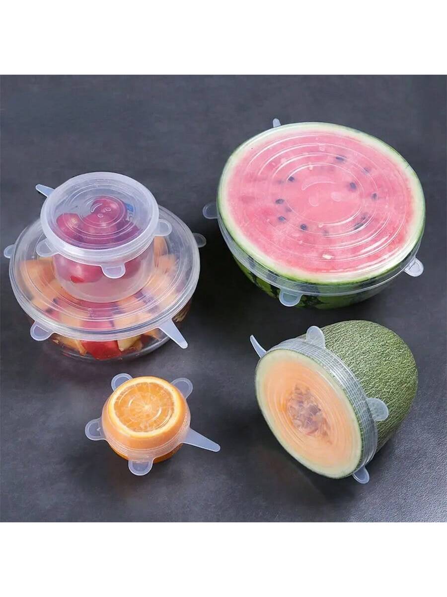 6pcs Random Color Reusable Silicone Food Stretch Lids - Fruit & Vegetable Preservation Covers - Multipurpose Expandable Round Sealing Lids