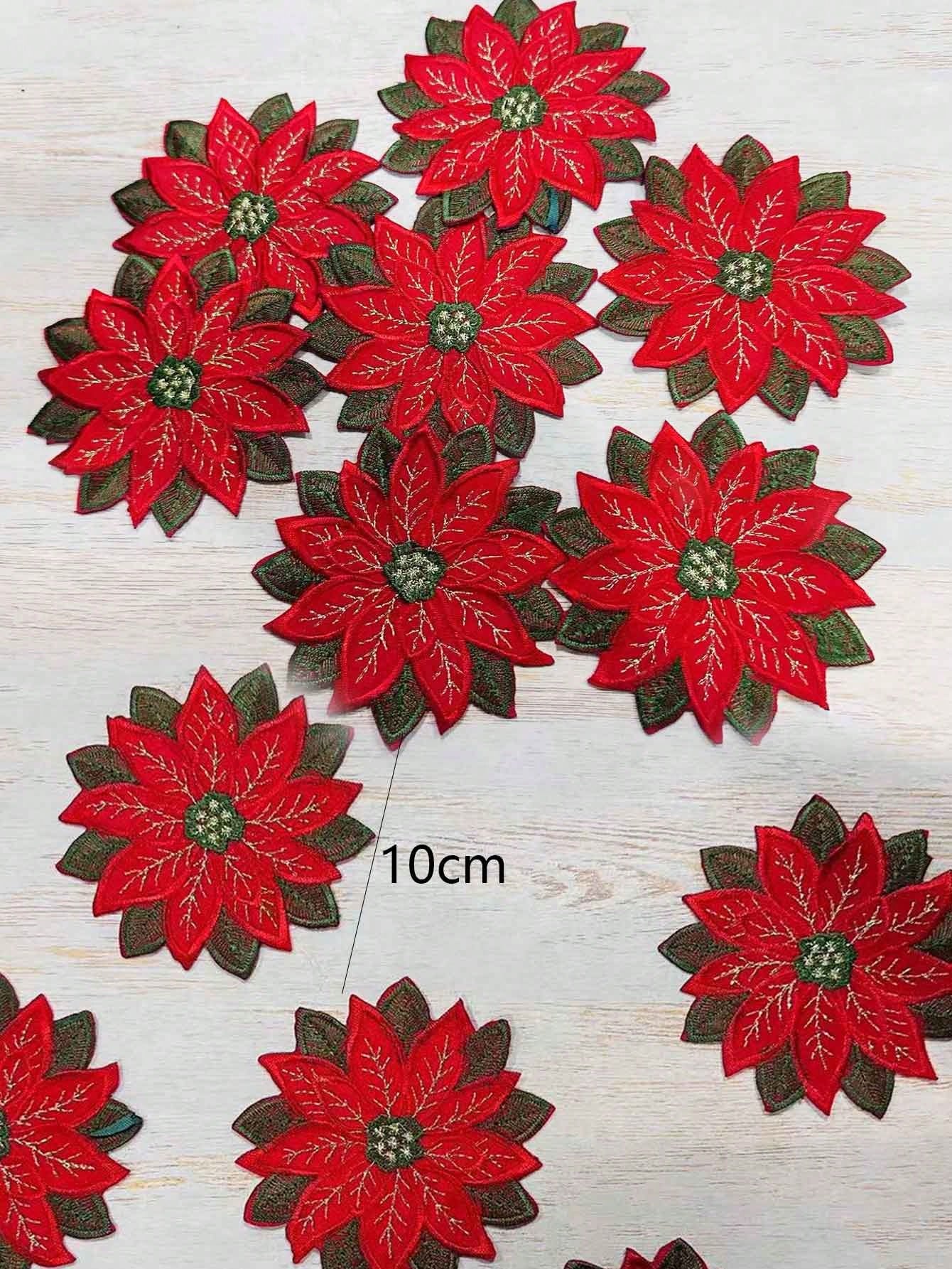 1/4/8pcs Christmas Embroidered Coasters Applique Poinsettia Double Layer Coasters Xmas Flower Cup Mat Pad For Christmas Winter Holiday Home Kitchen Office Table Decoration,Christmas