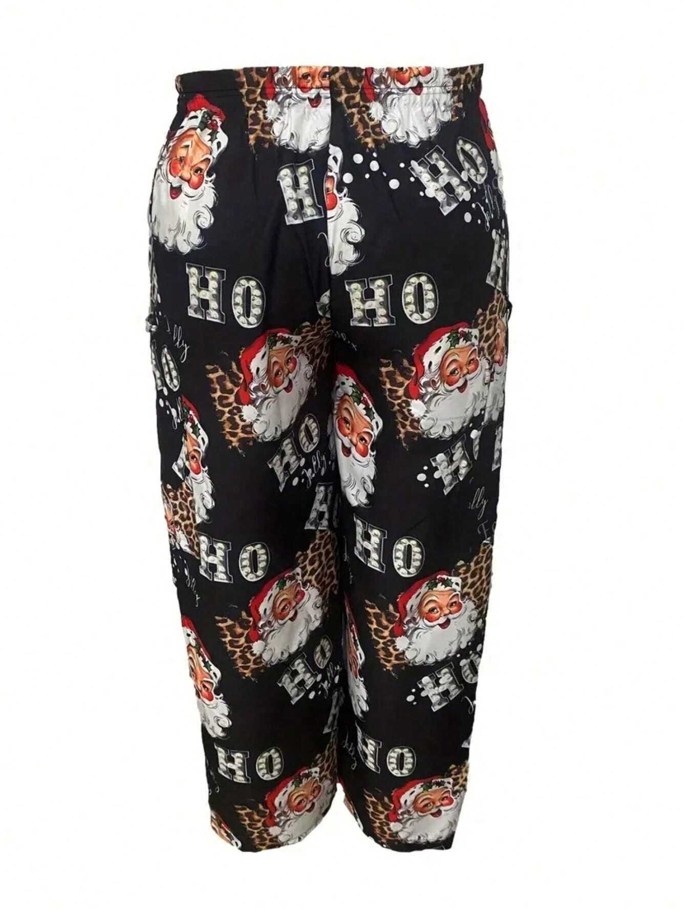 Plus Christmas Graphic Print Straight Leg Pocket Pants