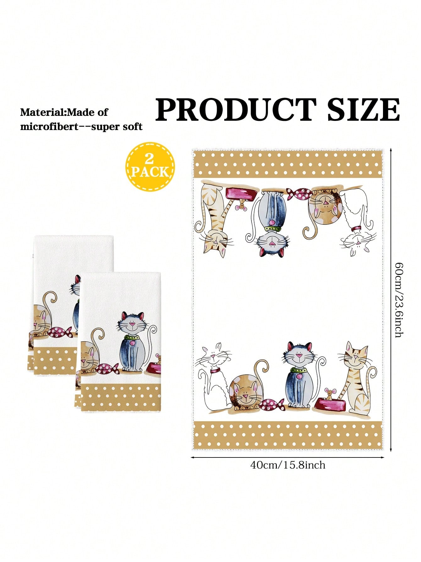 2pcs Watercolor Cat Bulldog & Bear Print Kitchen Towel Set