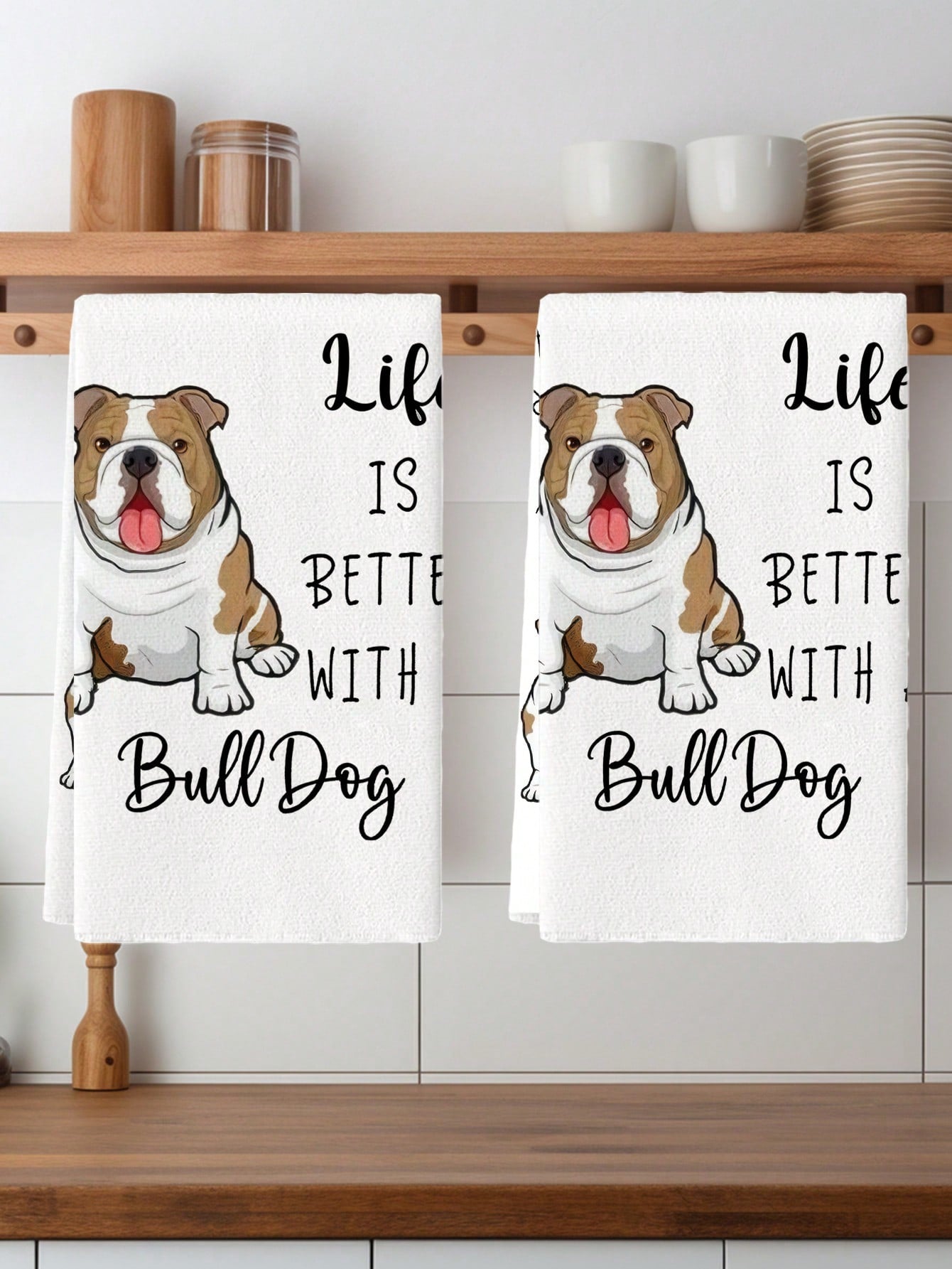 2pcs Watercolor Cat Bulldog & Bear Print Kitchen Towel Set