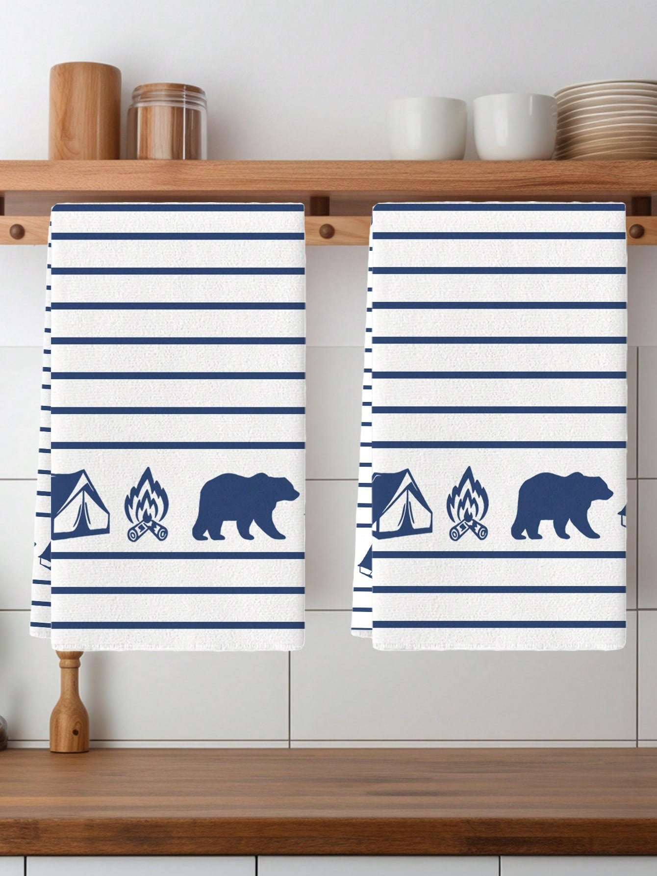 2pcs Watercolor Cat Bulldog & Bear Print Kitchen Towel Set