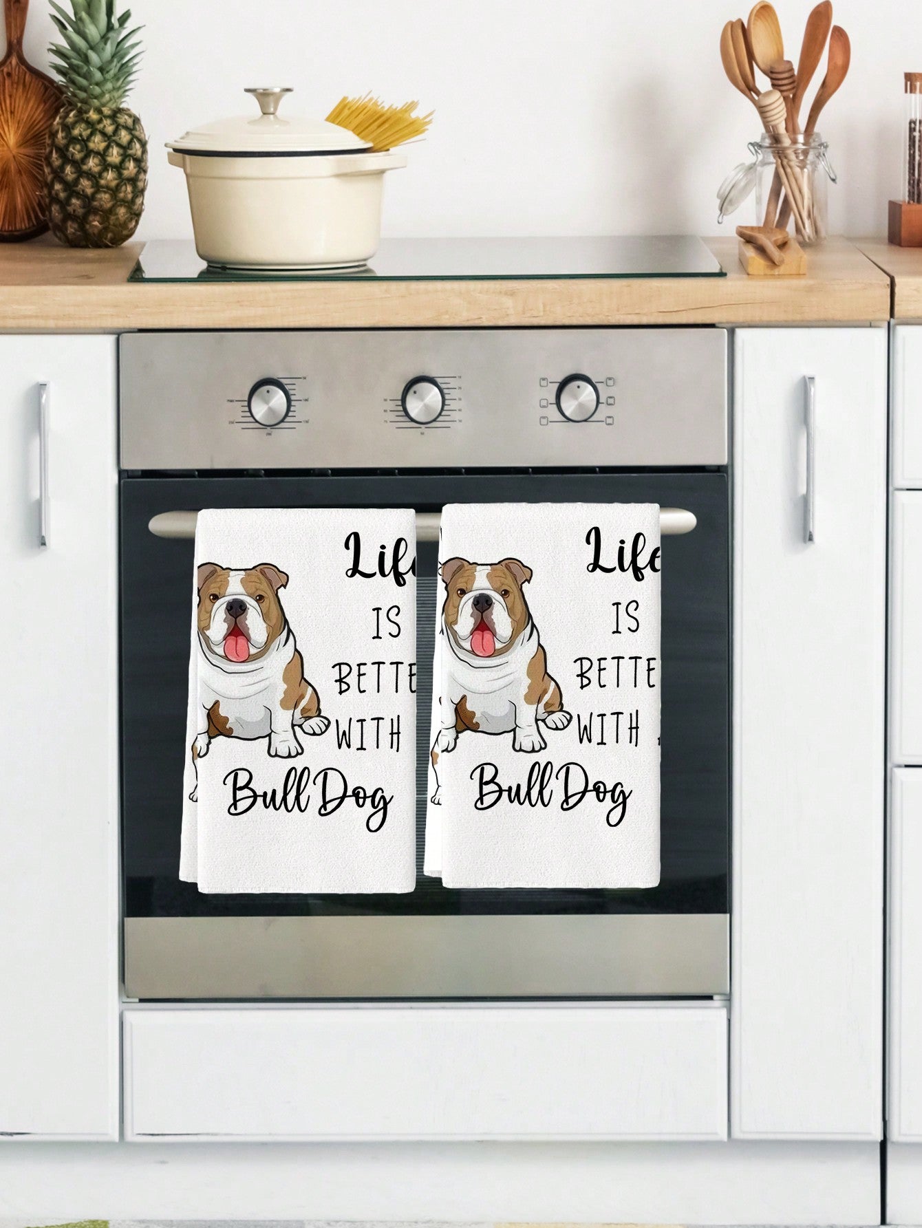 2pcs Watercolor Cat Bulldog & Bear Print Kitchen Towel Set