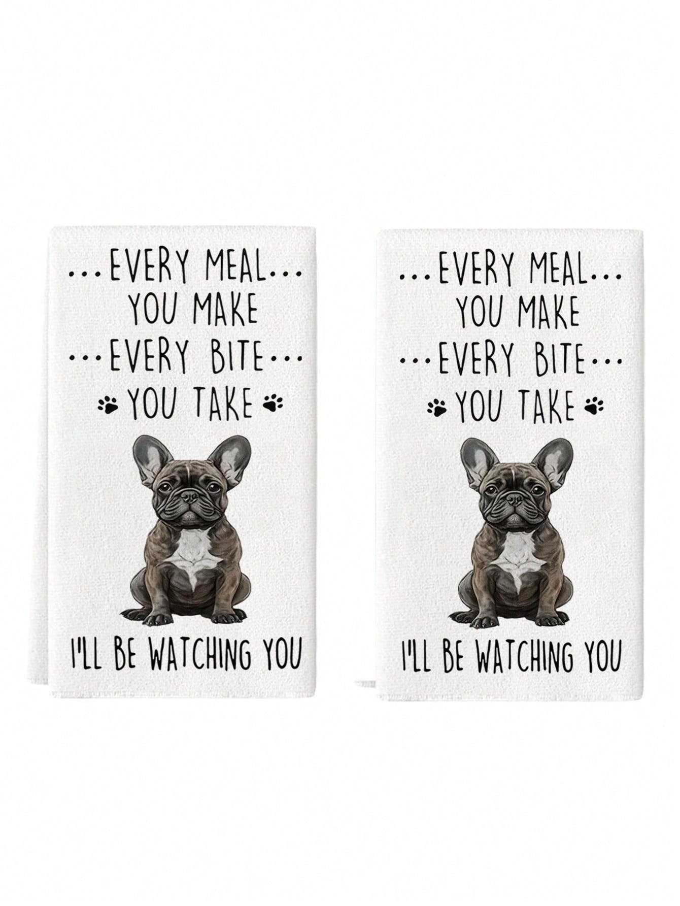 2pcs Watercolor Cat Bulldog & Bear Print Kitchen Towel Set