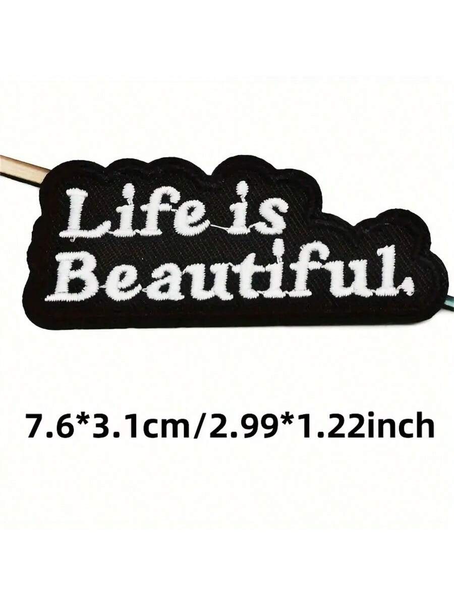 10pcs Iron-On/Sew-On Embroidered Patches With Inspirational Quotes, Black And White, For Clothing, Jackets, Hats, Backpacks, Jeans - DIY Decorative Text Badge Appliques