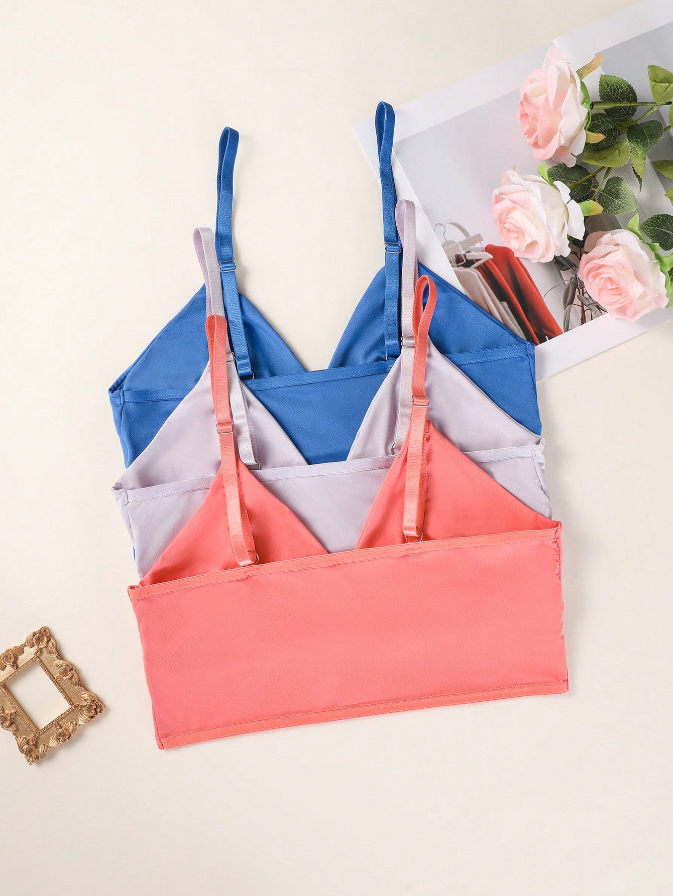 3pcs/Set Plus Size Solid Color Criss-Cross Wrap Spaghetti Strap Wireless Bras