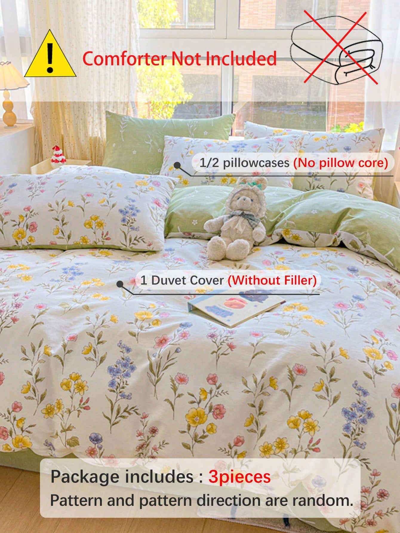 3pcs Set Ditsy Floral Duvet Cover, Twin/Full/Queen/King Size