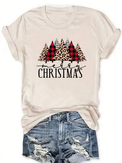 LUNE Women's Christmas Tree Print Short Sleeve T-Shirt