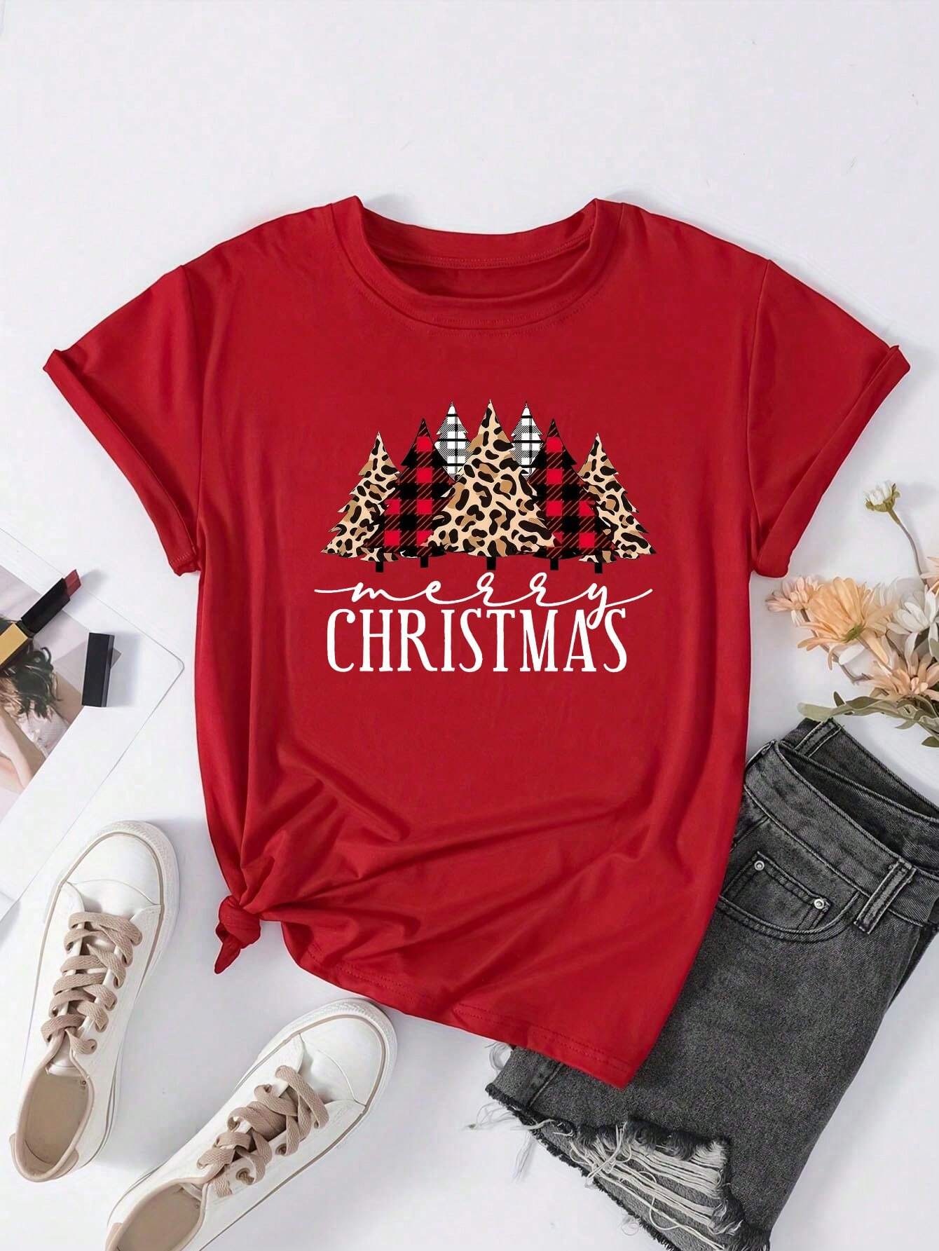 LUNE Women's Christmas Tree Print Short Sleeve T-Shirt