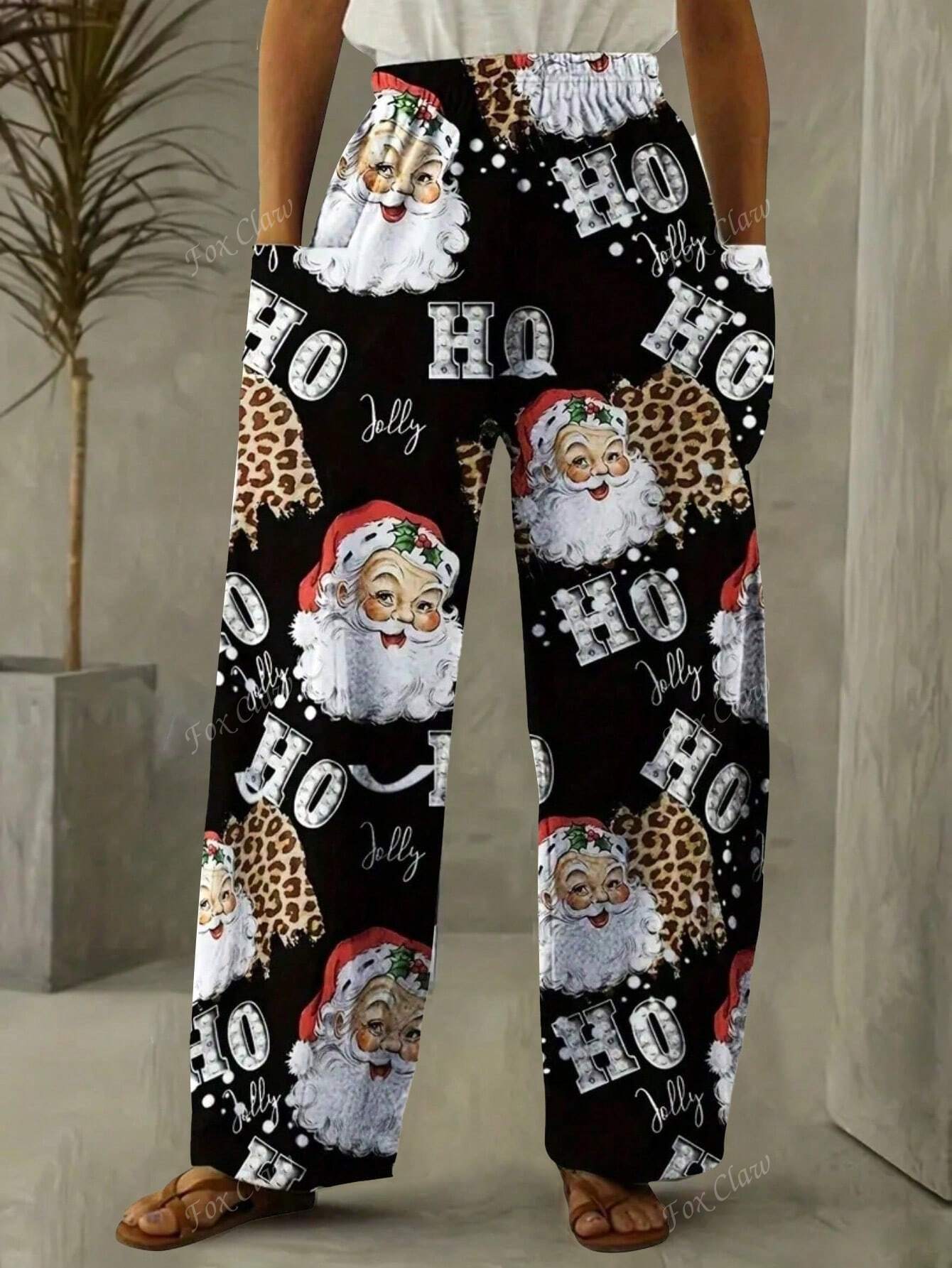 Plus Christmas Graphic Print Straight Leg Pocket Pants