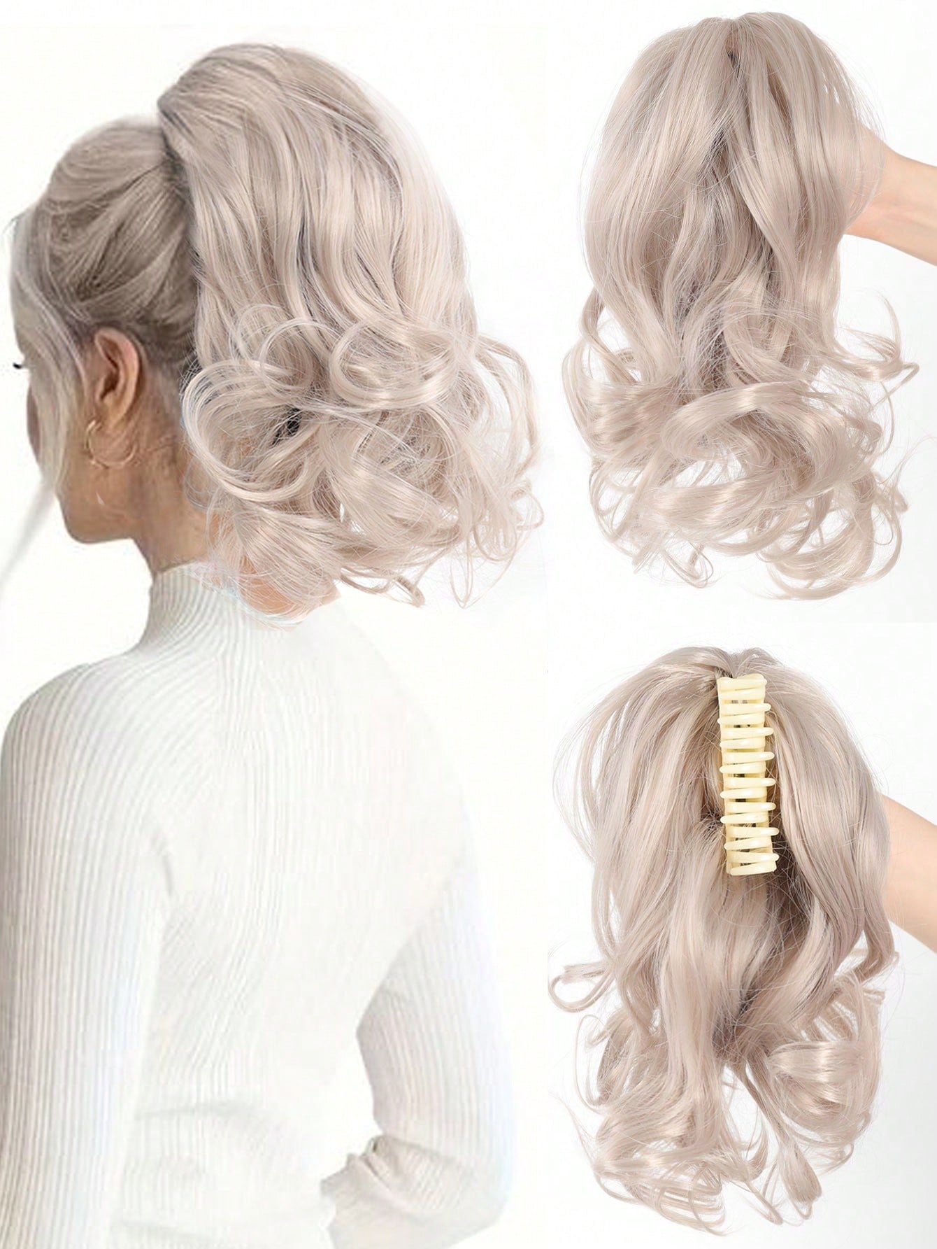 Elegant Claw Clip Ponytail - Short Curly Wavy Look, Synthetic Hair Extensions For Daily Chic, Easy-To Attach Hair Accessory For AlI Occasions