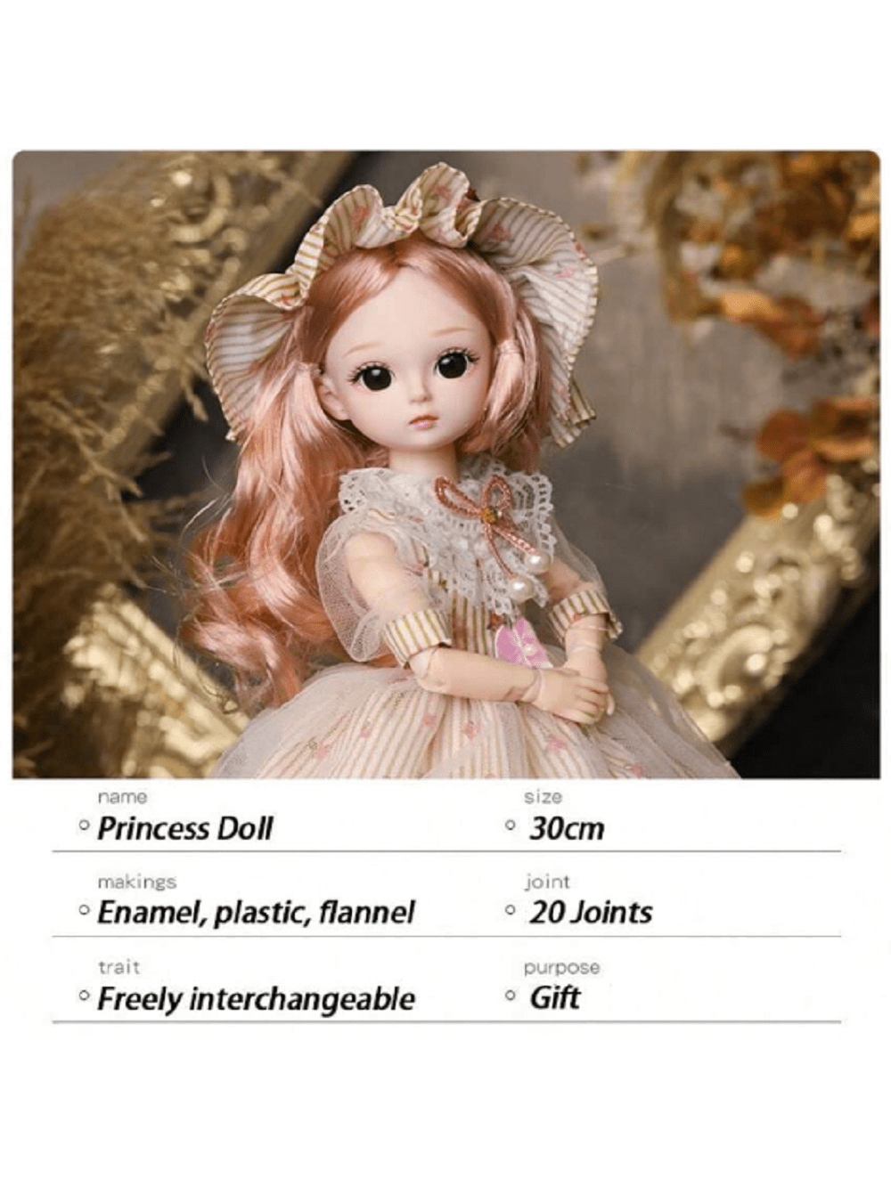 30cm Bjd Doll Doll 20 Joints Movable Suit Doll Princess Skirt Doll Vinyl Body Doll Gift