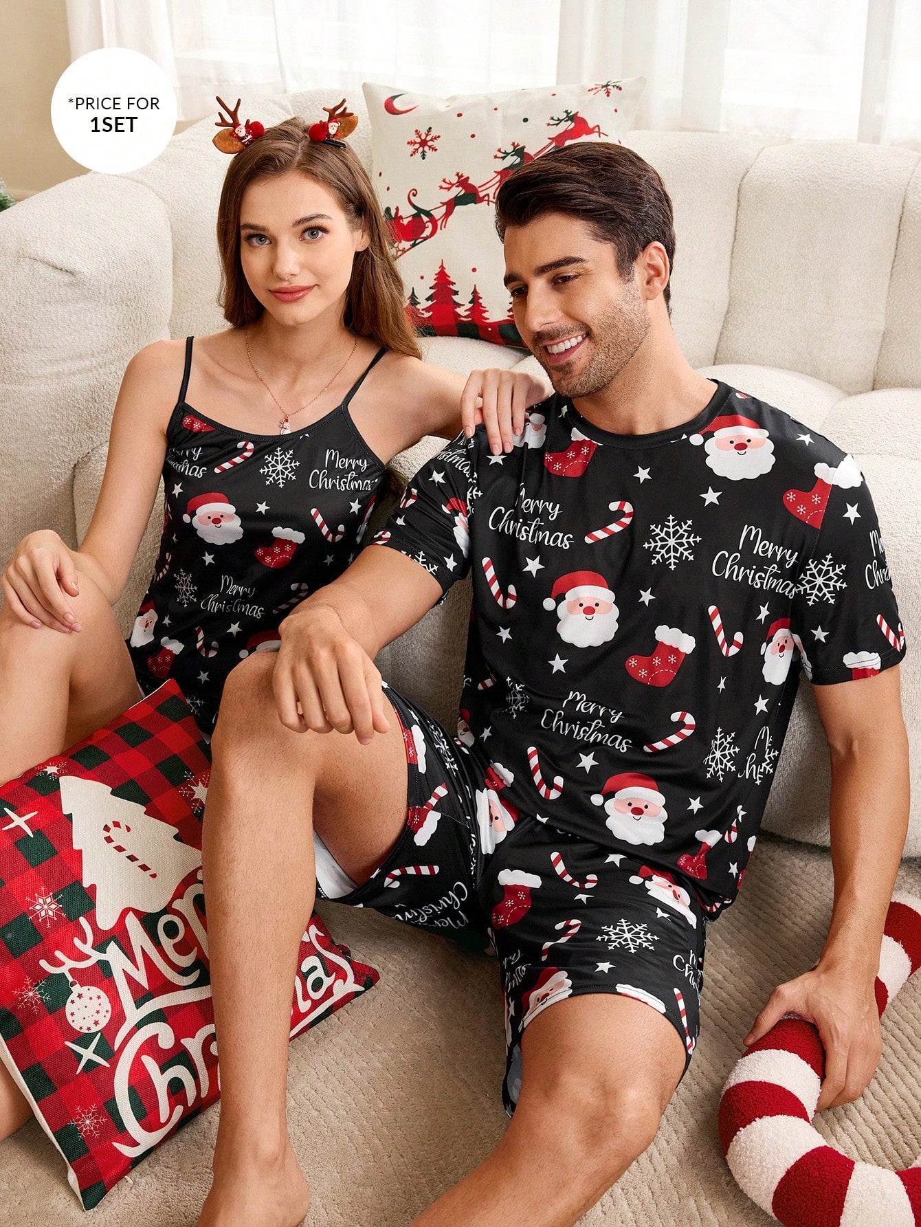 CoupledUp Heart-Shaped Men Pajama Set, For Christmas