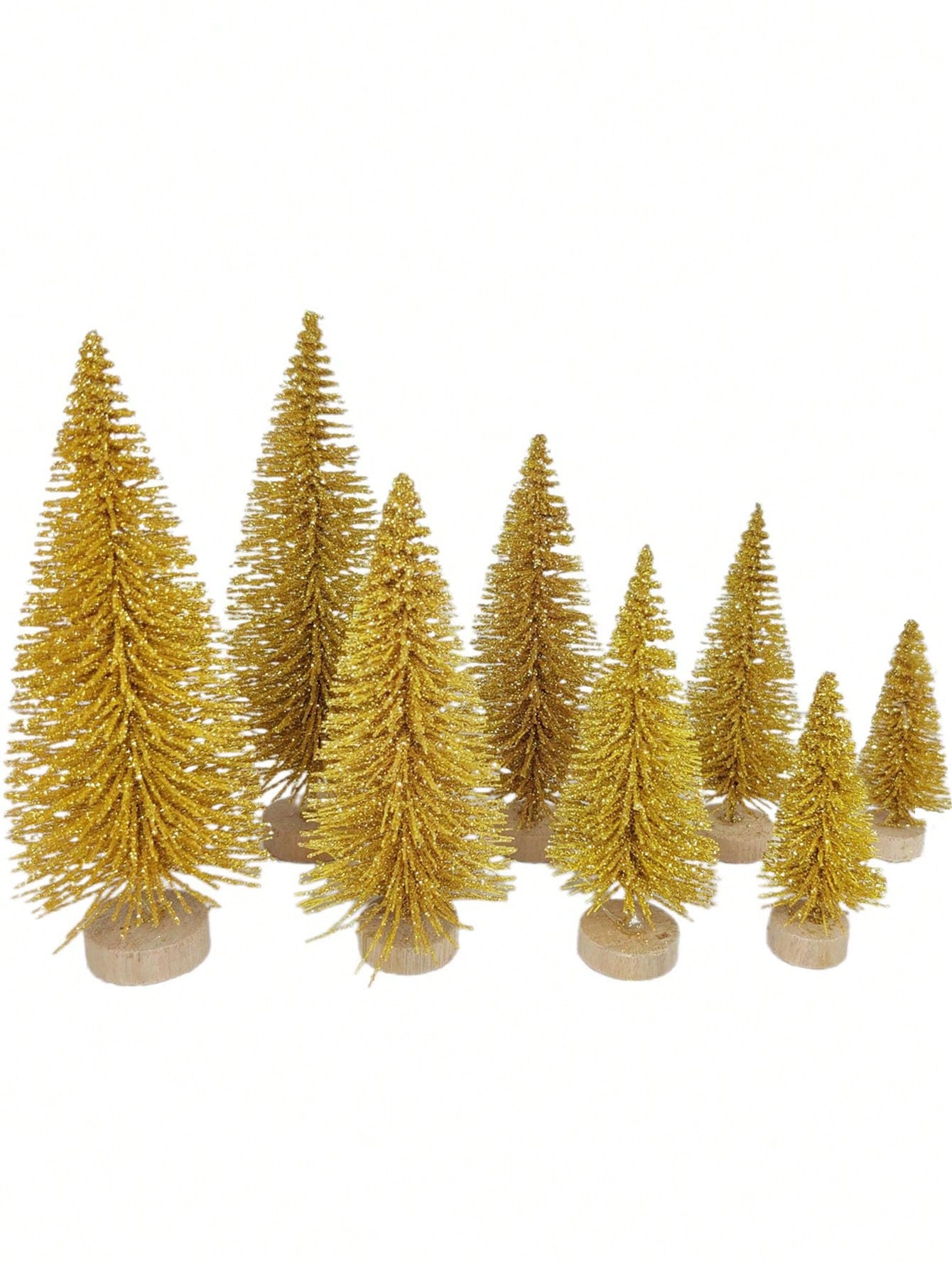 6pcs-Artificial Mini Christmas Trees, Bottle Brush Trees With Wood Base, Artificial Frosted Sisal Xmas Tree, DIY Crafts Mini Pine Tree For Christmas Decor,Christmas Party,Home,Table Craft Decorations,Winter Ornaments(Gold)