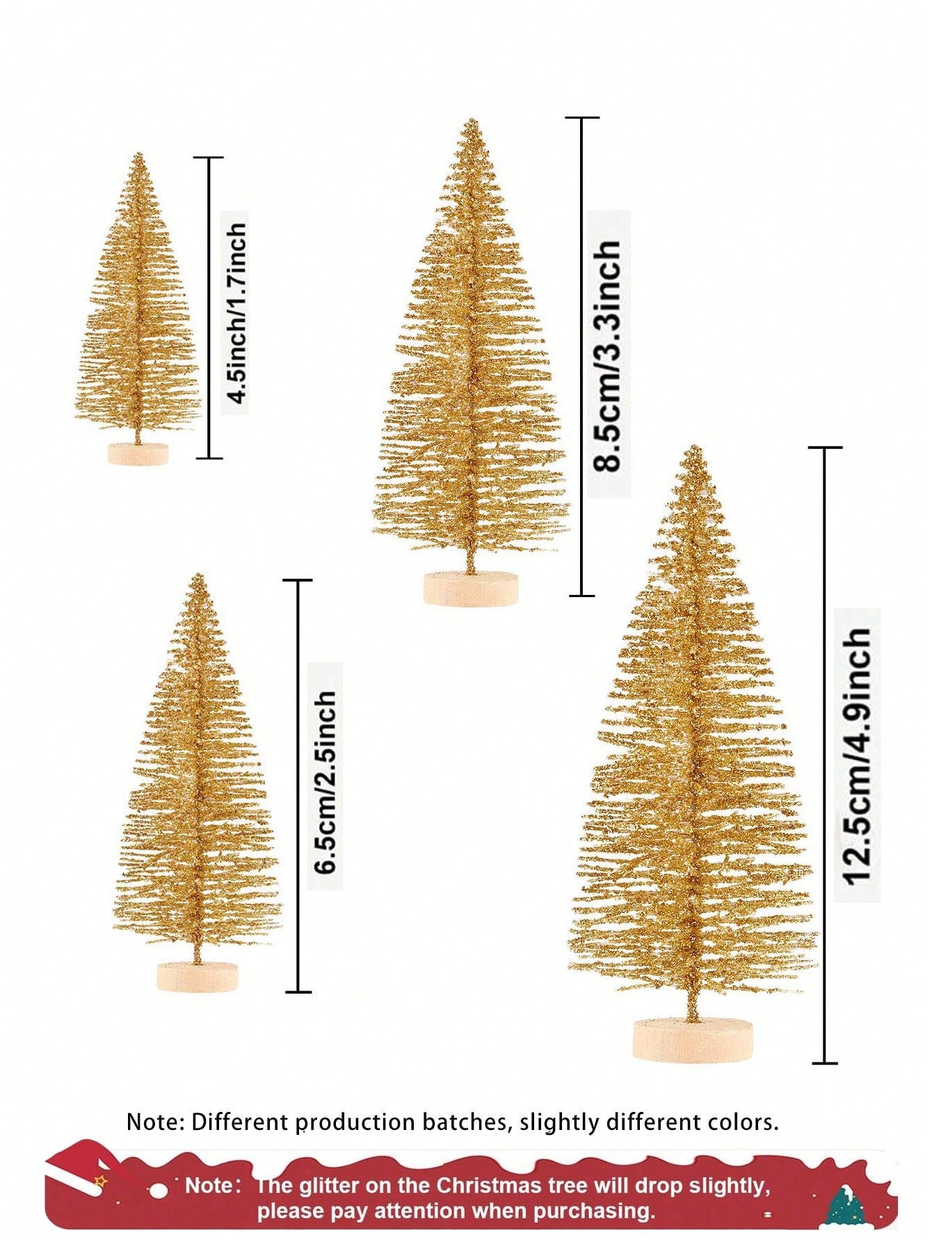 6pcs-Artificial Mini Christmas Trees, Bottle Brush Trees With Wood Base, Artificial Frosted Sisal Xmas Tree, DIY Crafts Mini Pine Tree For Christmas Decor,Christmas Party,Home,Table Craft Decorations,Winter Ornaments(Gold)