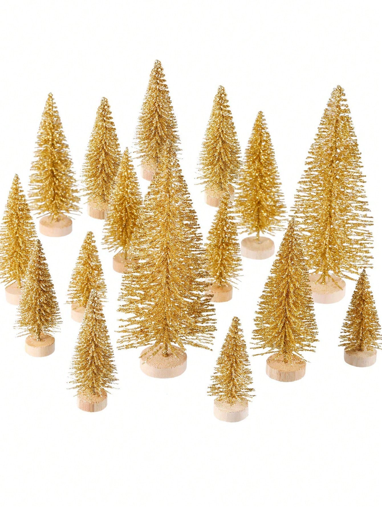 6pcs-Artificial Mini Christmas Trees, Bottle Brush Trees With Wood Base, Artificial Frosted Sisal Xmas Tree, DIY Crafts Mini Pine Tree For Christmas Decor,Christmas Party,Home,Table Craft Decorations,Winter Ornaments(Gold)