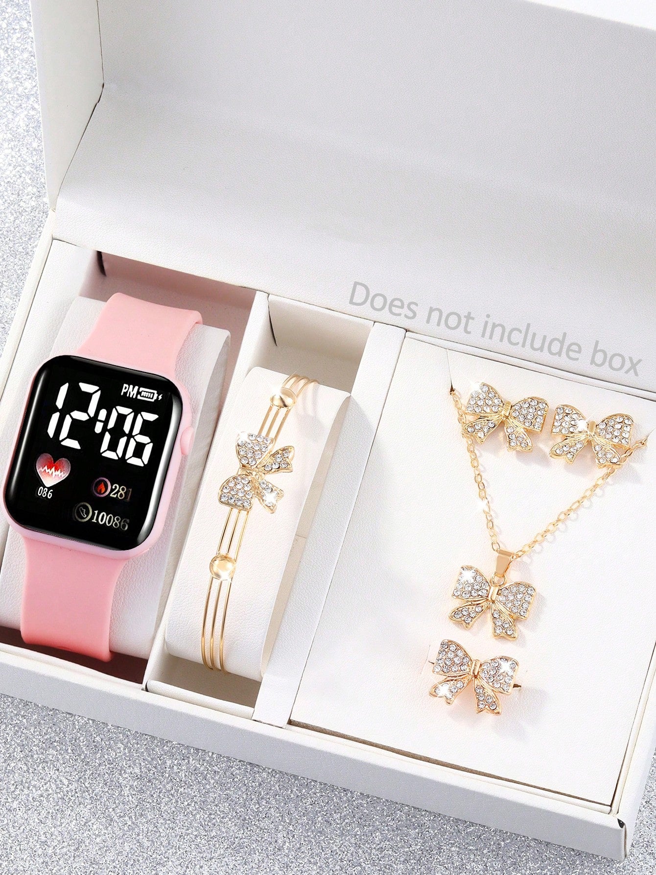 6pcs Girls Heart-Shaped Digital Display Electronic Watch Set With Bow & Rhinestone Jewelry, Student Gift